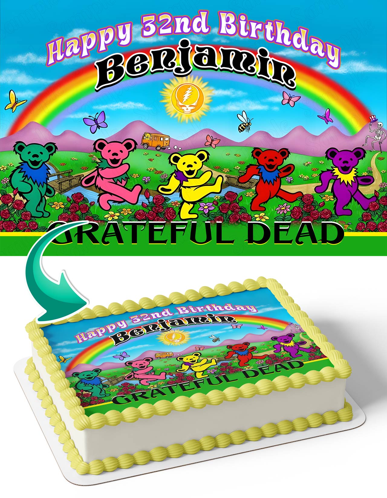 Grateful Dead Dancing Bears Edible Cake Topper