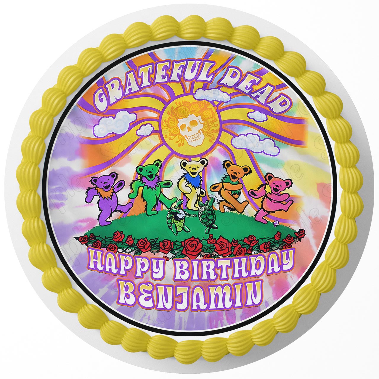 Grateful Dead Dancing Bears Round – Icing Sheet Birthday - Personalized Edible Cake Topper | Custom Icing Sheet | Birthday Cake Decoration