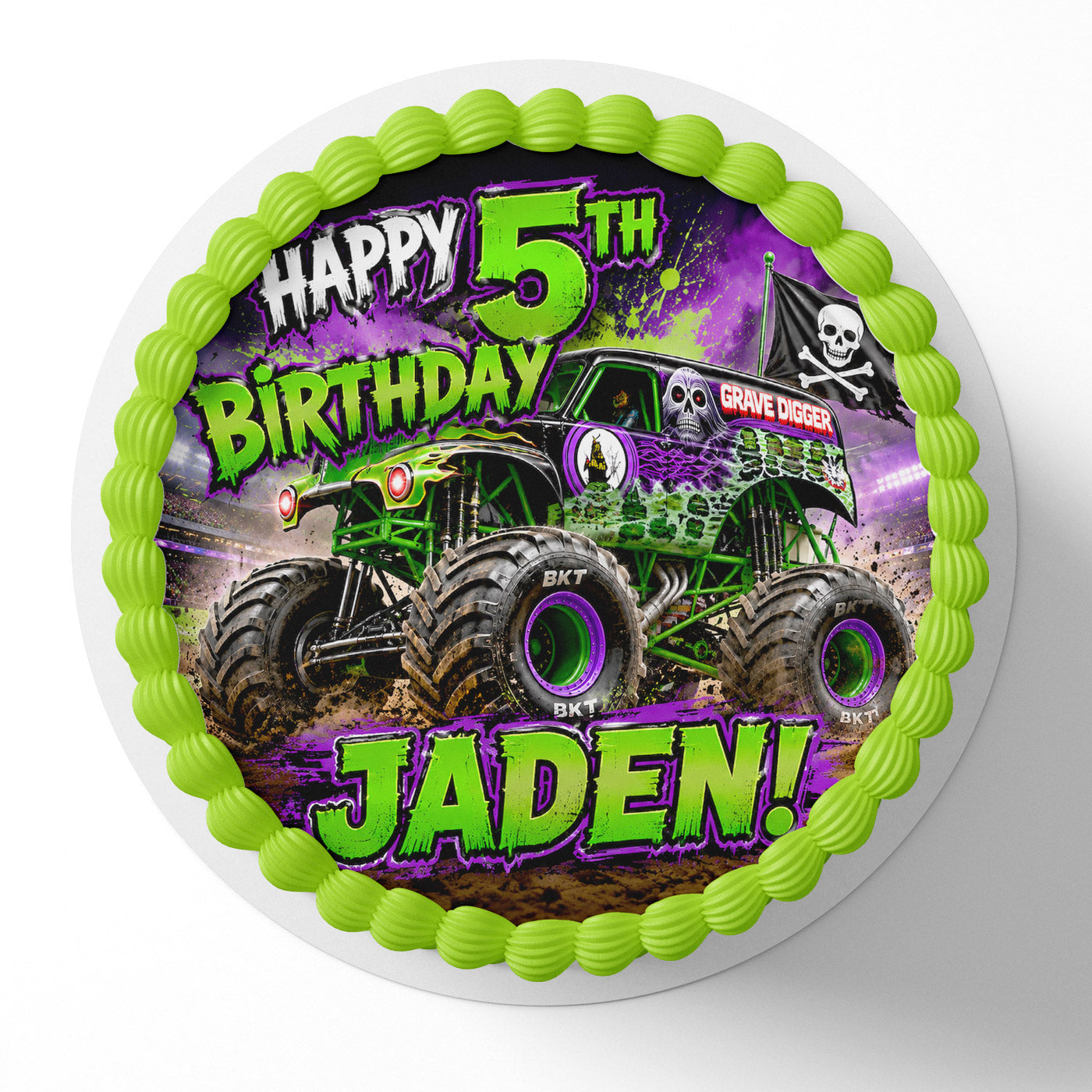 Monster Truck Grave Digger Icing Sheet - Edible Cake Topper | Birthday Cake Decoration | Photo Cake Image