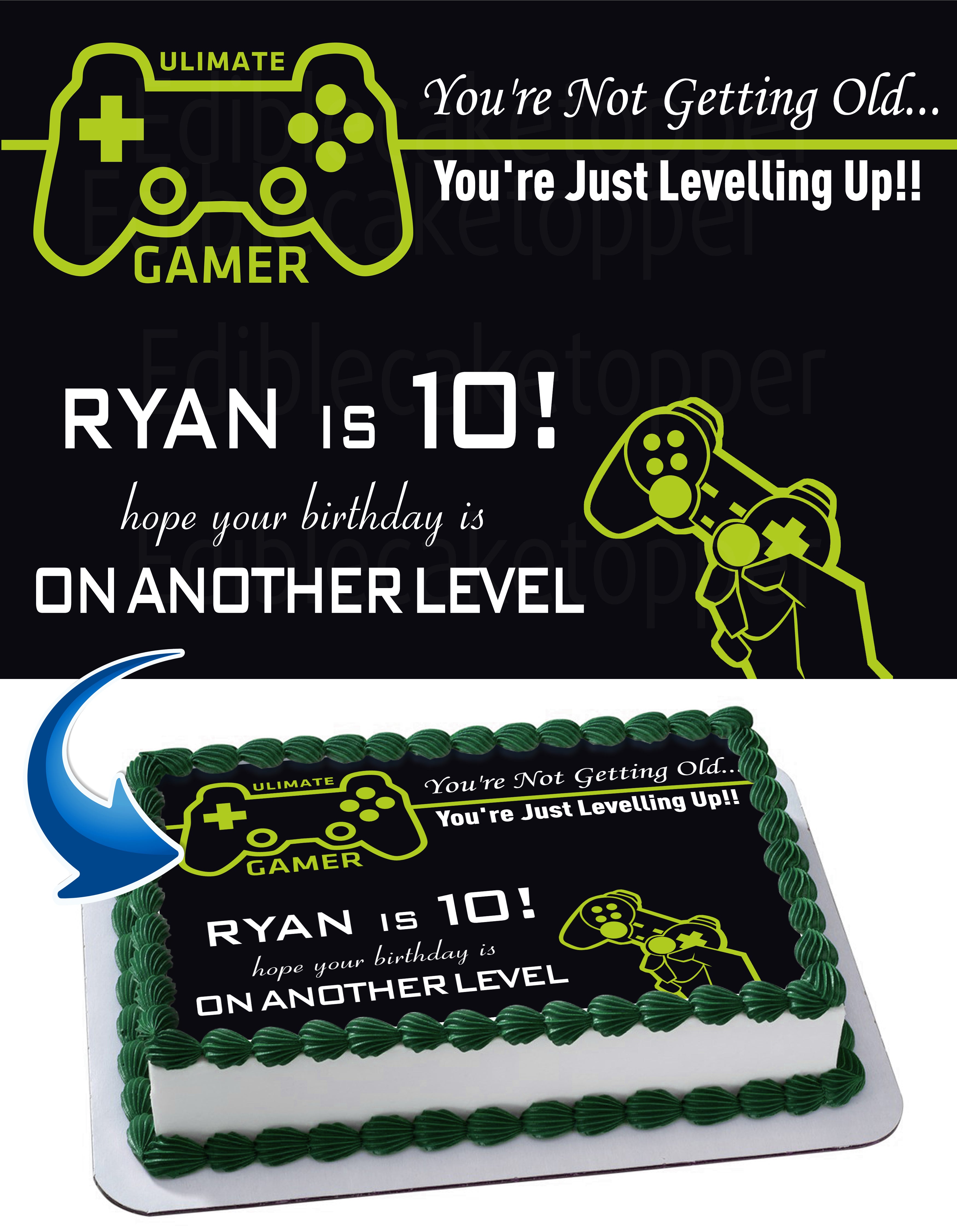 Green Gamer Gaming Controller Edible Cake Topper