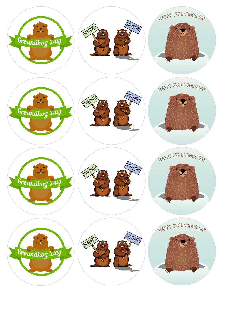 Groundhog Day Edible Cupcake Toppers Icing Sheet or Wafer Paper