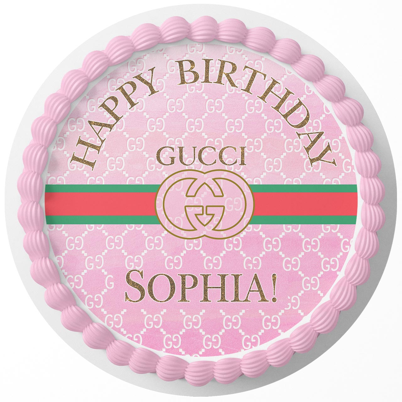 Gucci Pink Round – Icing Sheet Birthday - Personalized Edible Cake Topper | Custom Icing Sheet | Birthday Cake Decoration | Photo Cake Image