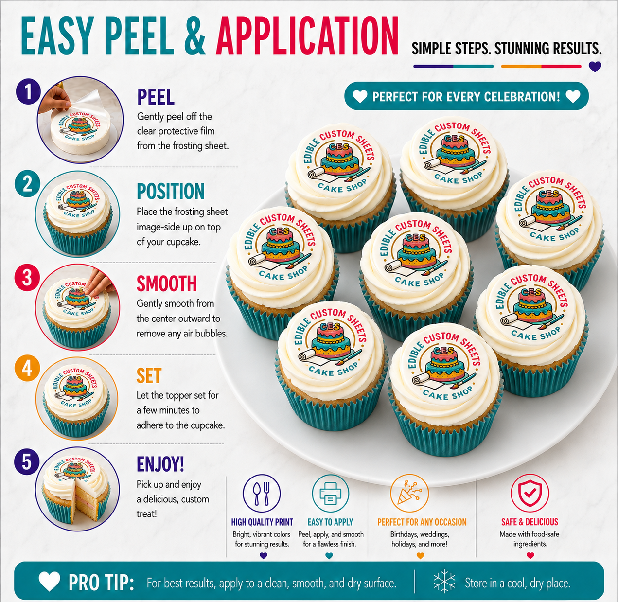 4th July Edible Cupcake Toppers Icing Sheet or Wafer Paper