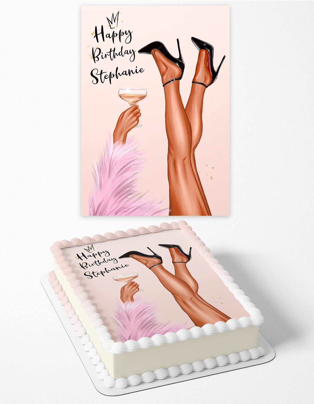 HB Heels Champagne Rose Gold Girl Latin Princess Edible Cake Topper