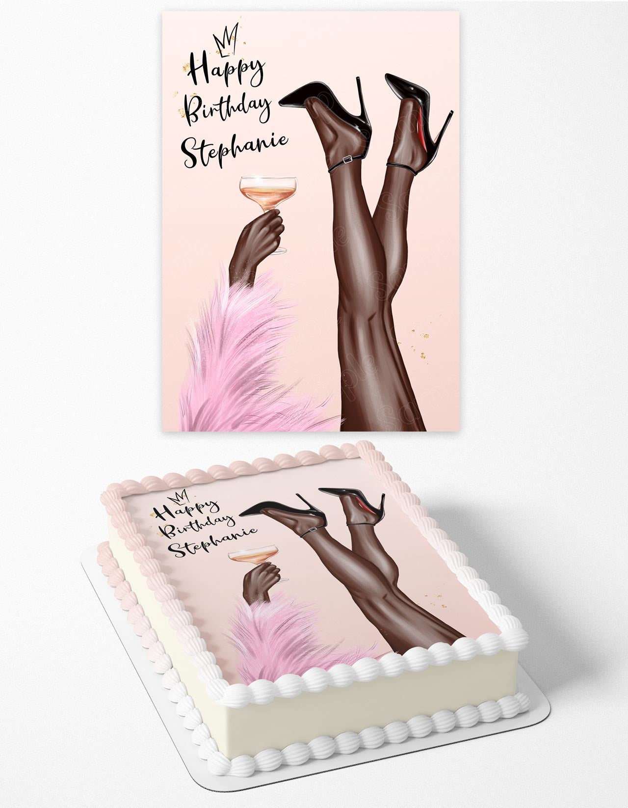 HB Heels Champagne Rose Gold Girl Afro Queen Edible Cake Topper