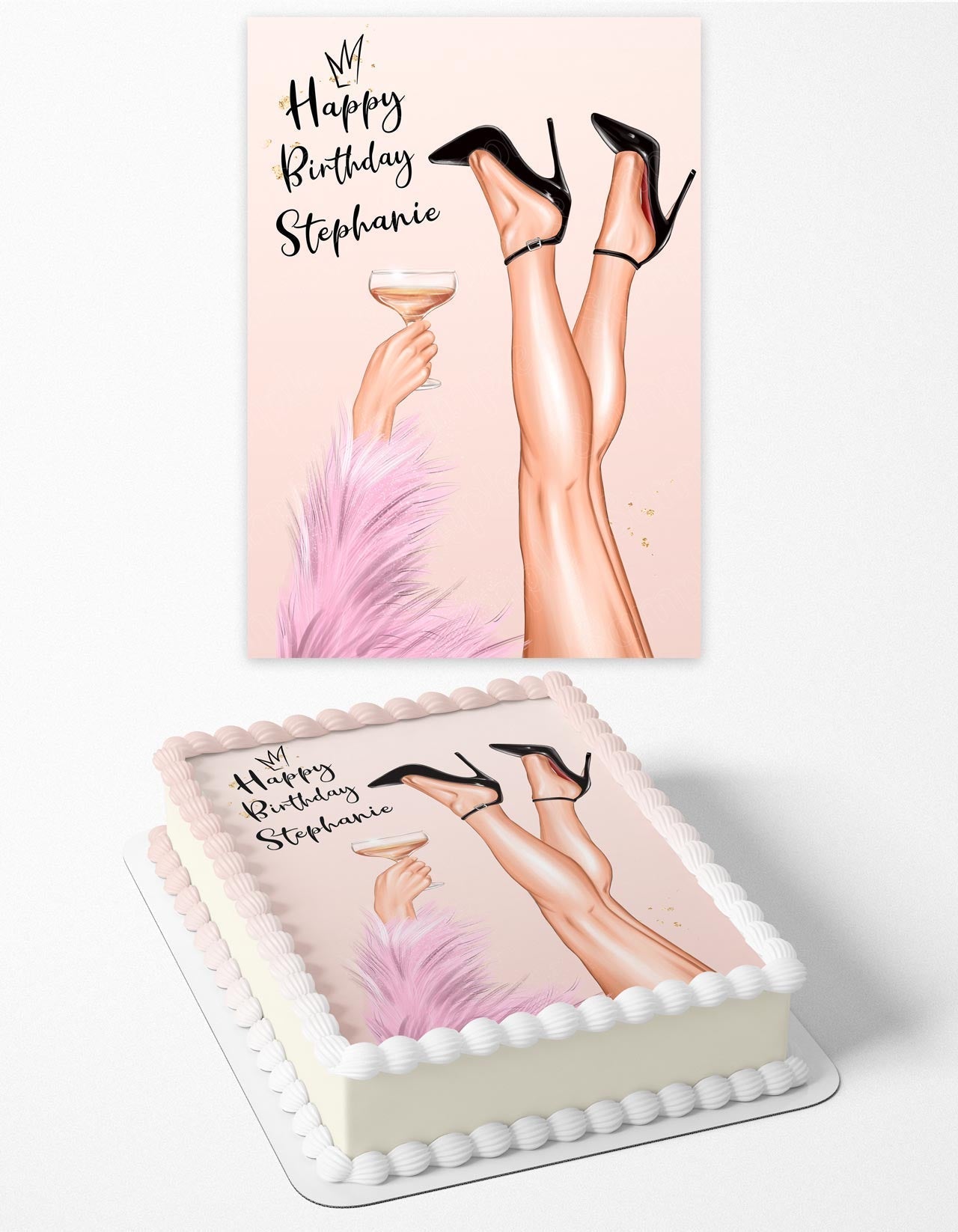 HB Heels Champange Rose Gold Girl Edible Cake Topper