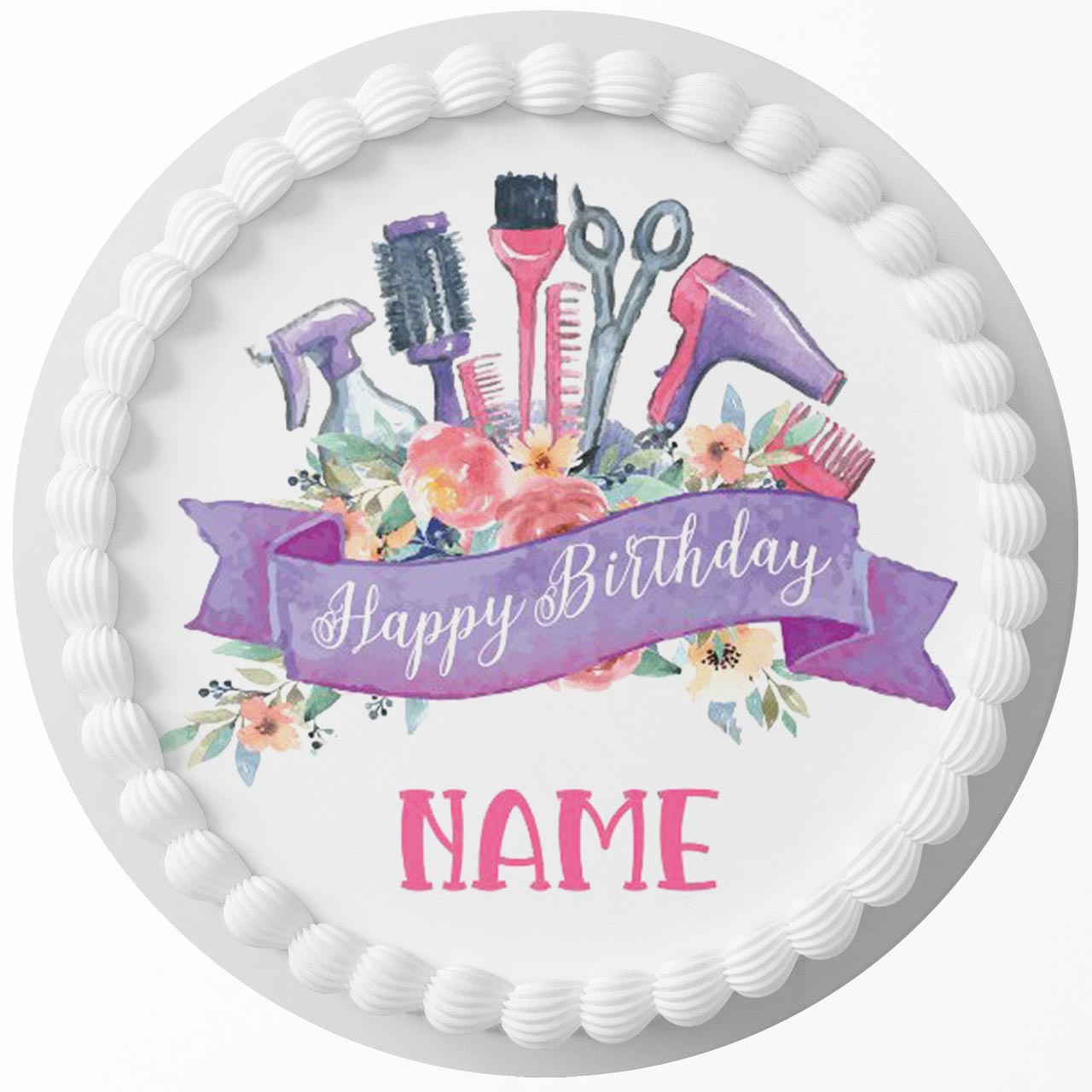 Hair Salon Themed JRM Round – Icing Sheet Birthday - Personalized Edible Cake Topper | Custom Icing Sheet | Birthday Cake Decoration