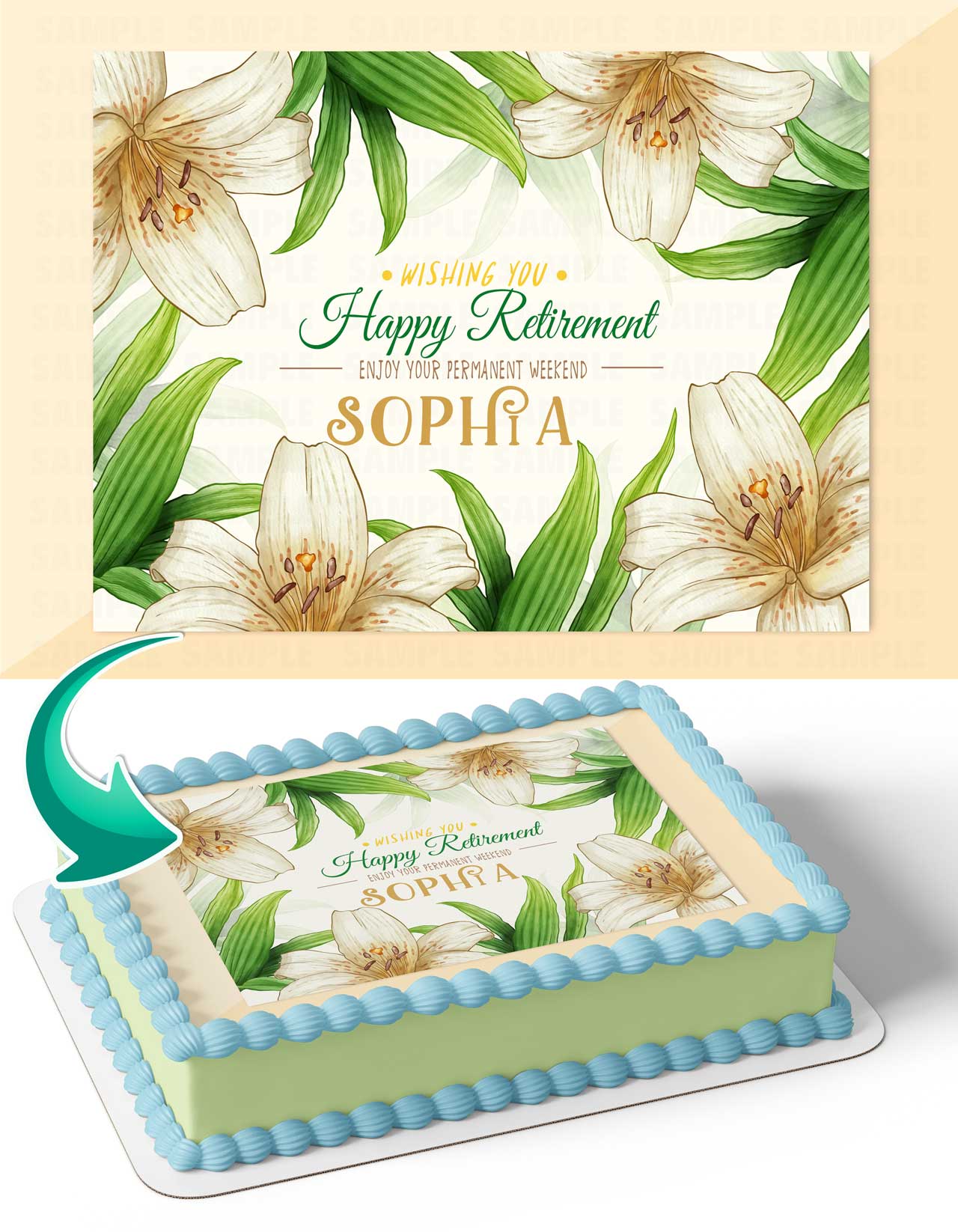 Happy Retirement Green HRT Edible Cake Topper