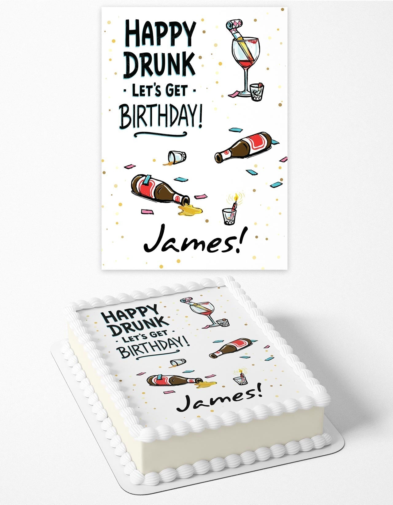Happy Drunk Lets Get Birthday Funny Edible Cake Topper