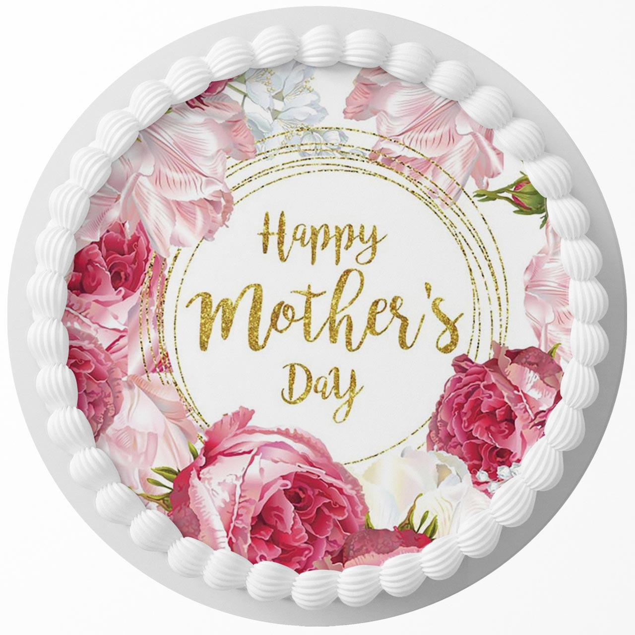 Happy Mothers Day Roses Round – Icing Sheet Birthday - Personalized Edible Cake Topper | Custom Icing Sheet | Birthday Cake Decoration