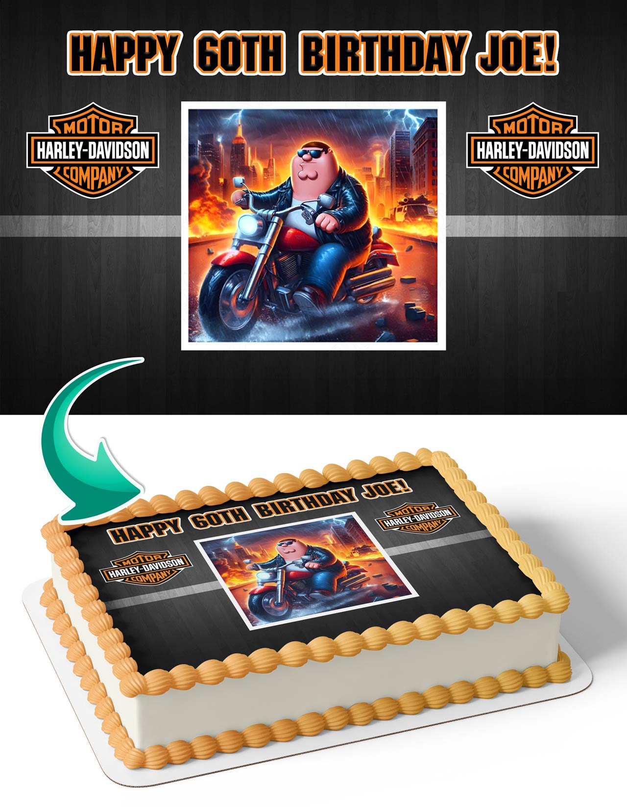 HD Motorcycle Peter Griffin Family Guy Edible Cake Topper