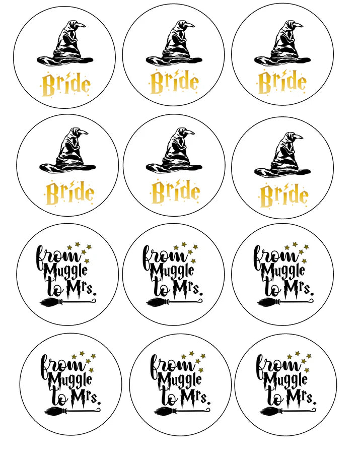 Harry Potter Engagement Bachelorette Edible Cupcake Toppers Icing Sheet or Wafer Paper