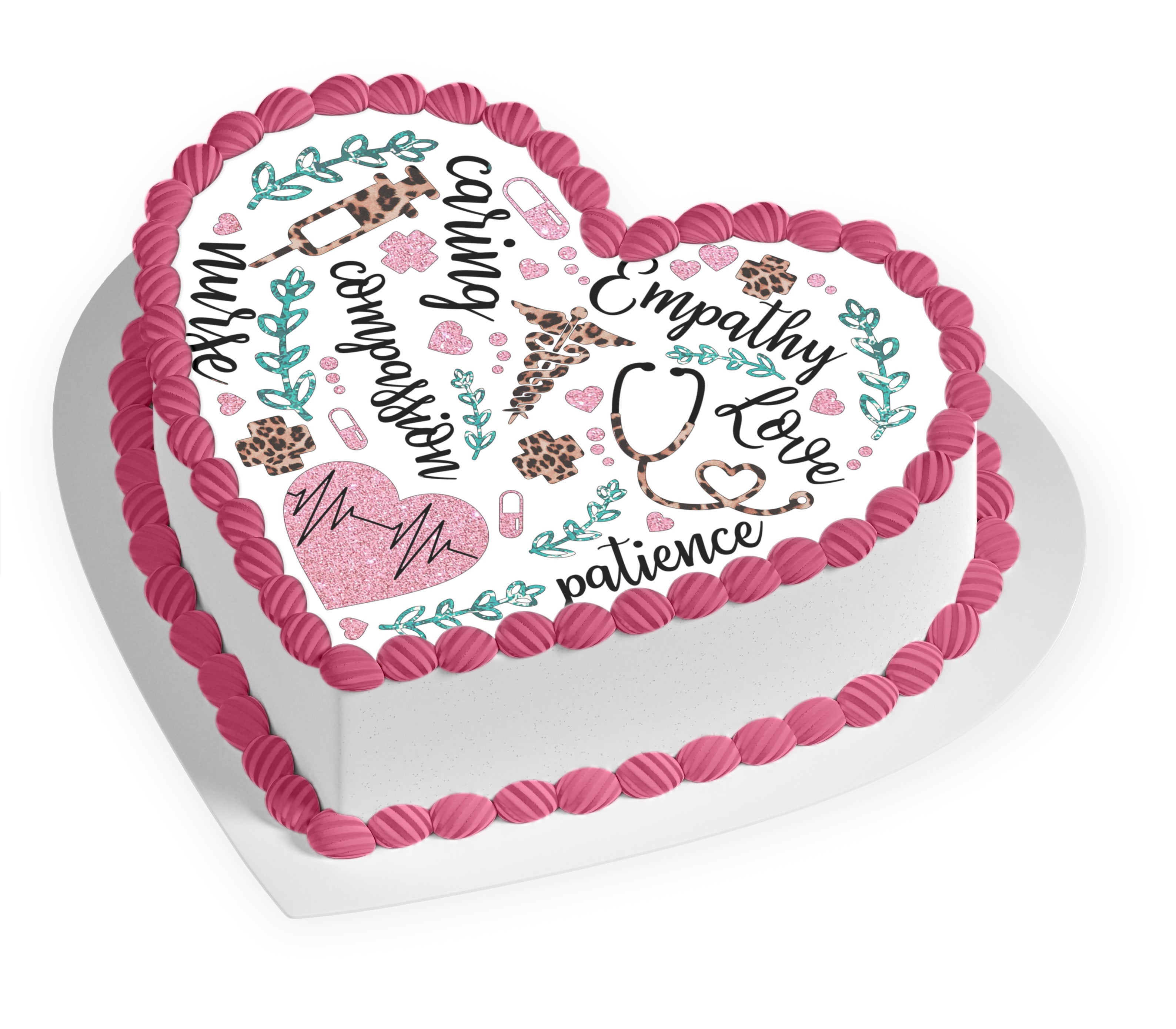 Nurse Hospital Heart Shaped – Frosting Sheet - Personalized Edible Cake Topper | Custom Icing Sheet | Birthday Cake Decoration | Photo Cake Image