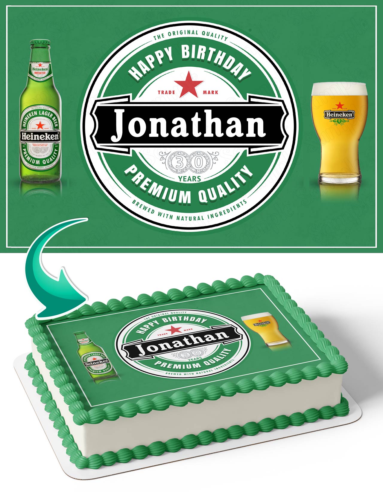 Heineken Beer Fans Green Edible Cake Topper