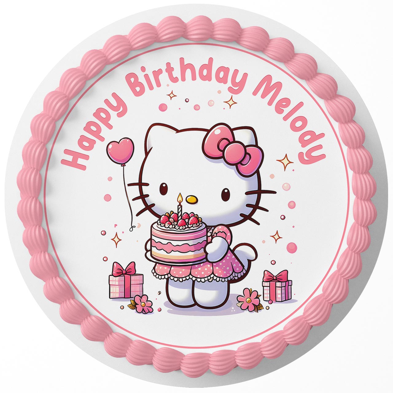 Hello Kitty Pink PCK Round – Icing Sheet Birthday - Personalized Edible Cake Topper | Custom Icing Sheet | Birthday Cake Decoration