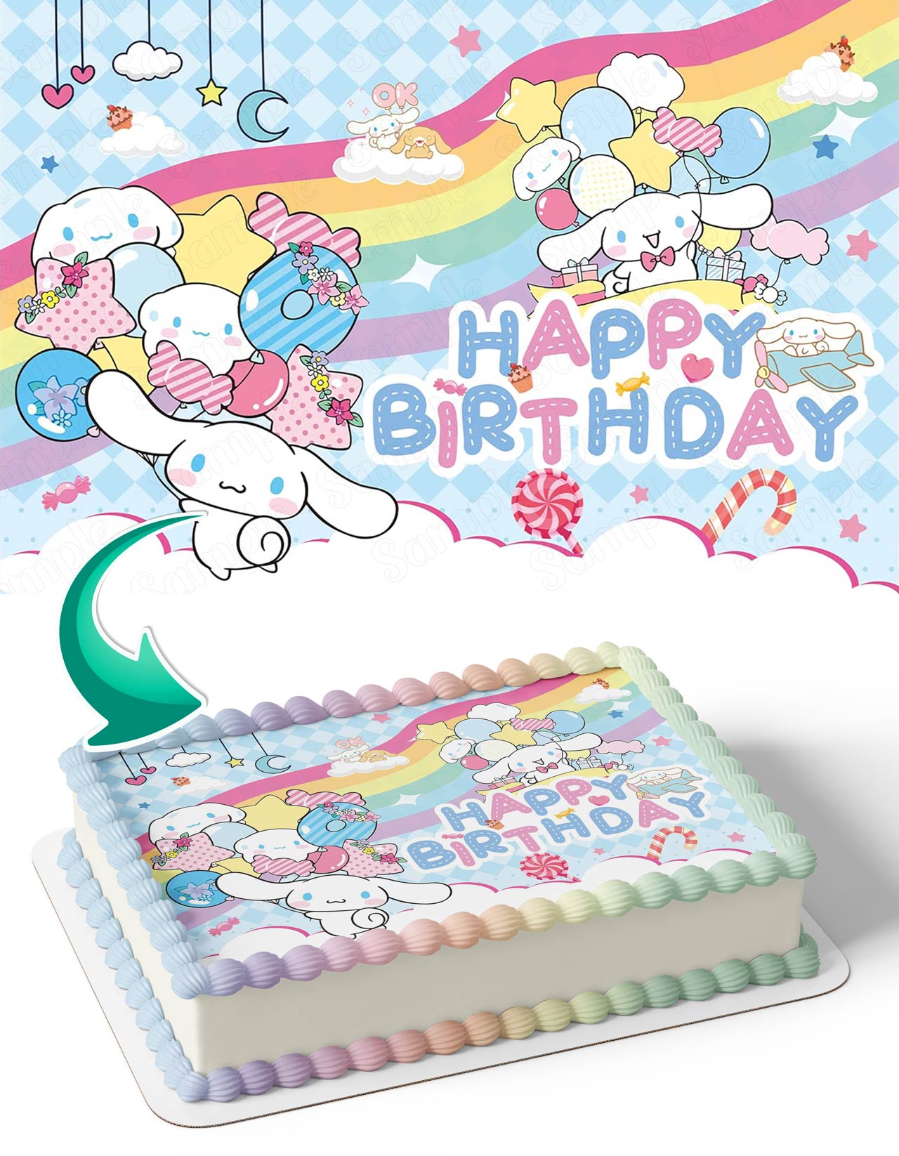 Kitties Kids Girls Hello Cinnamoroll Kawaii Sanro Rainbow Candy Edible Cake Topper