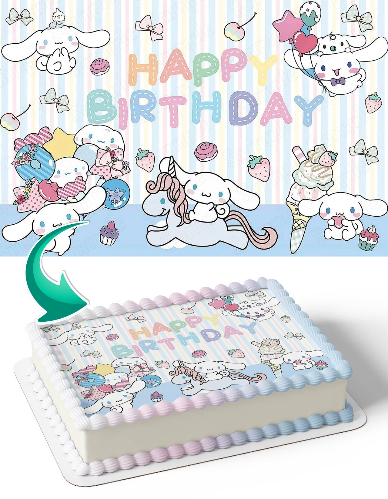 Kitties Kids Girls Hello Cinnamoroll Unicorn Kawaii Sanro Rainbow Candy SCR Edible Cake Topper