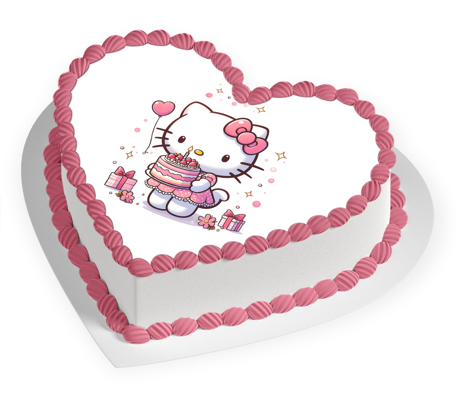 Hello Kitty Heart Shape - Personalized Edible Cake Topper | Custom Icing Sheet | Birthday Cake Decoration