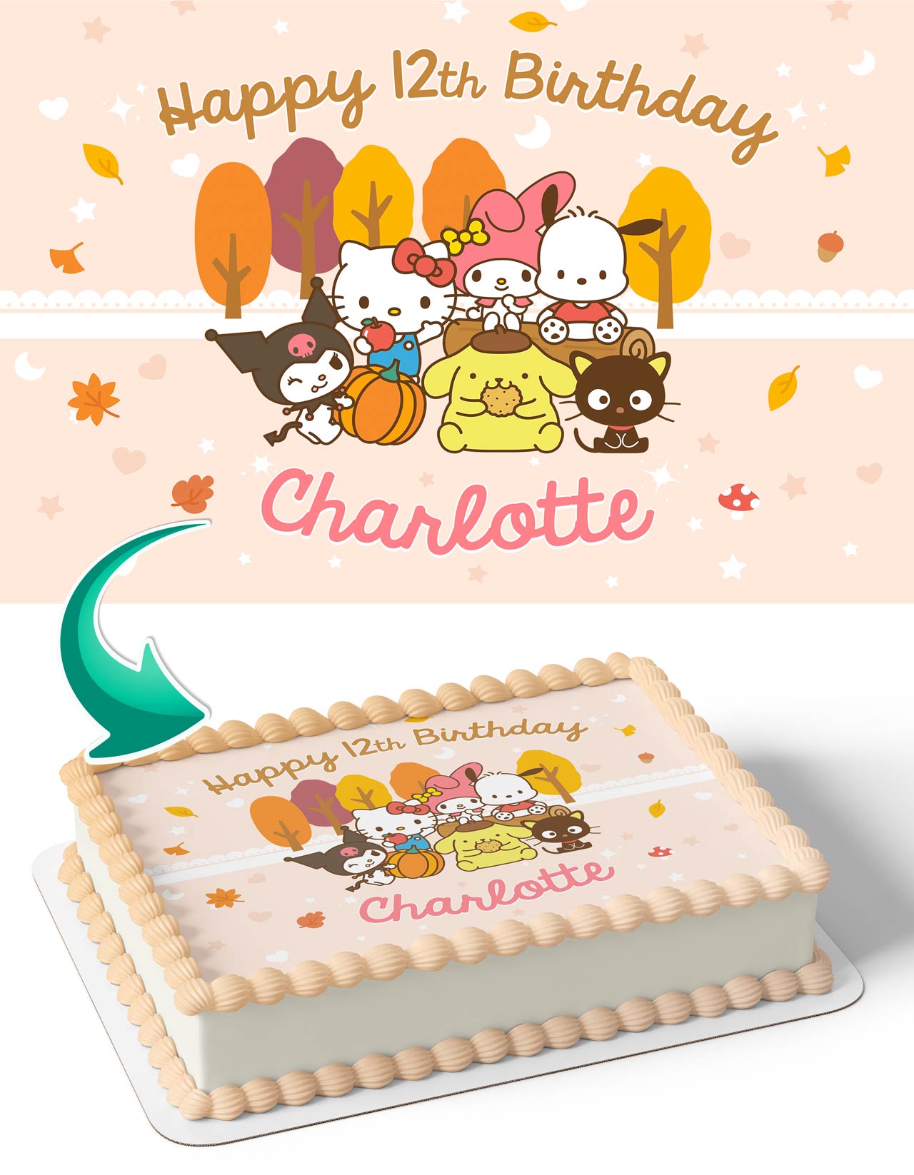 Kitties Kids Girls Hello Sanrio Autumn Edible Cake Topper