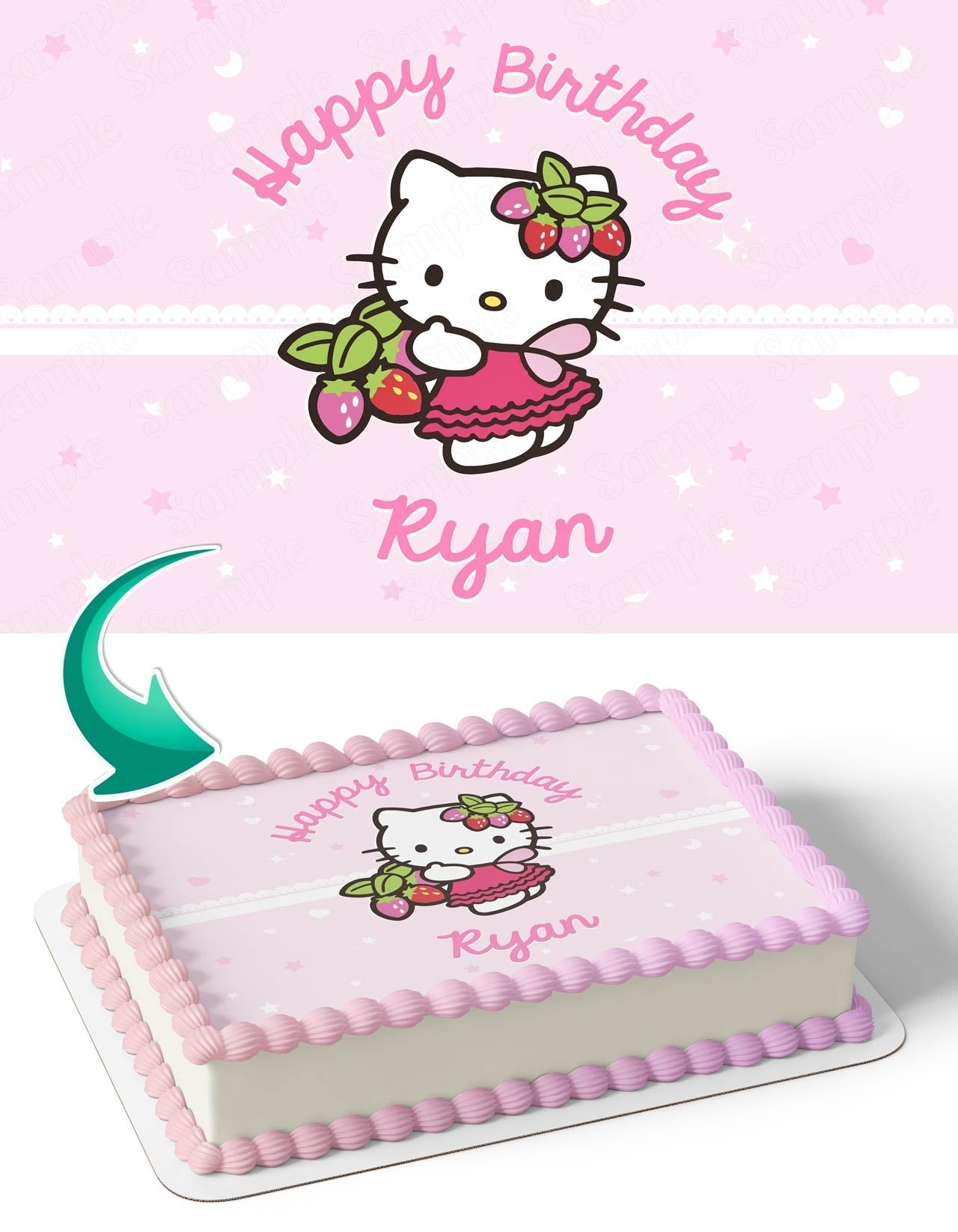 Kitties Kids Girls Hello Sanrio Strawberry Pink Girls Edible Cake Topper