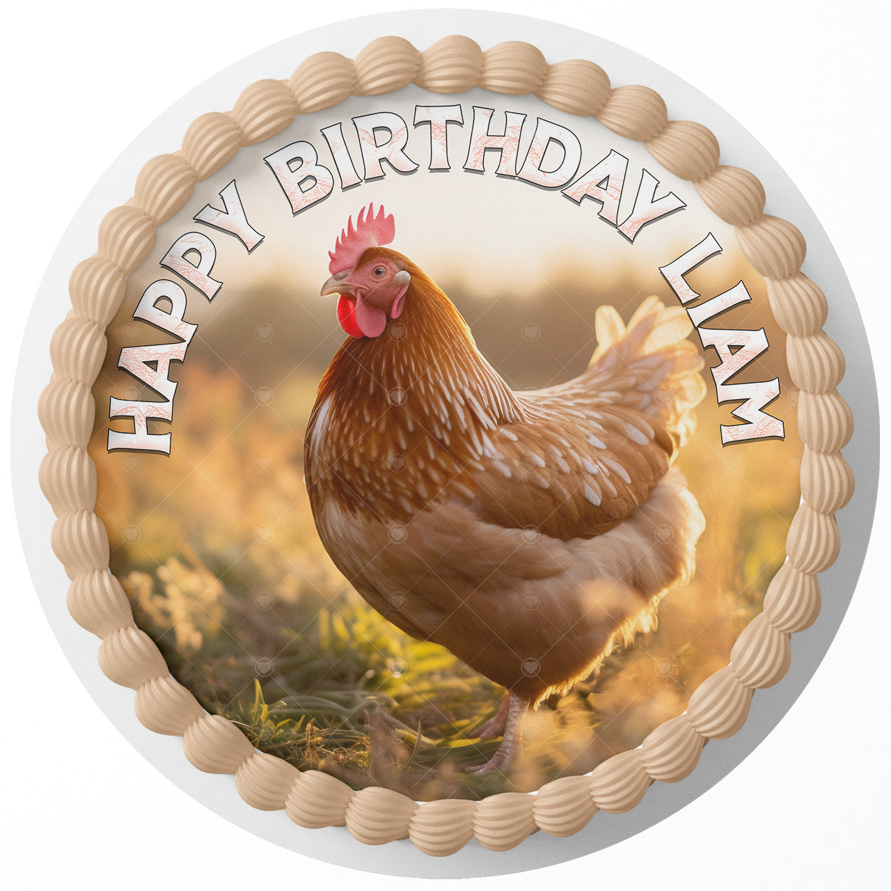 Hen Chicken Brown HCR Round – Icing Sheet Birthday - Personalized Edible Cake Topper | Custom Icing Sheet | Birthday Cake Decoration