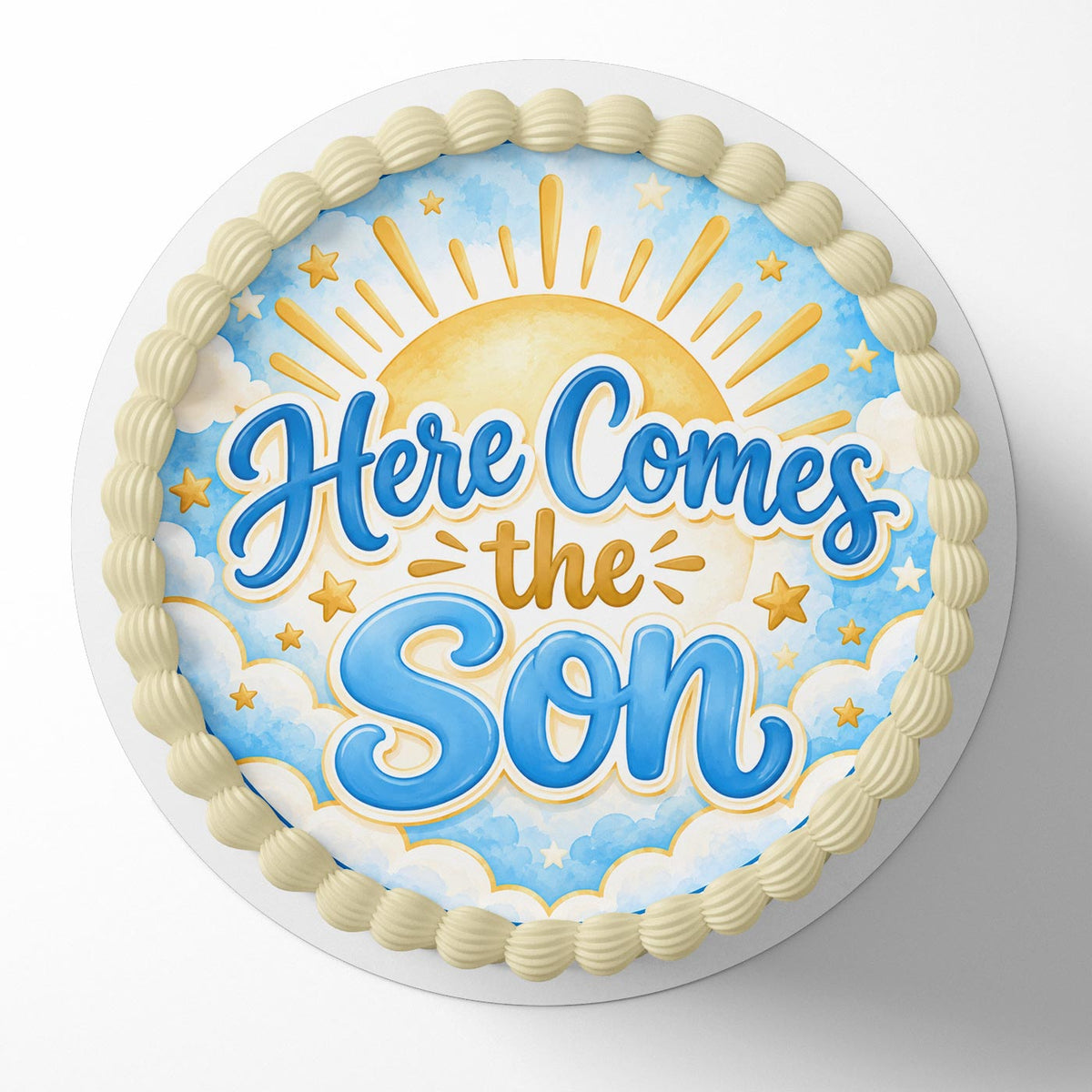 Here Comes the Son Baby Shower Edible Cake Topper | Birthday Cake Decoration | Photo Cake Image | Custom Edible Cake Topper