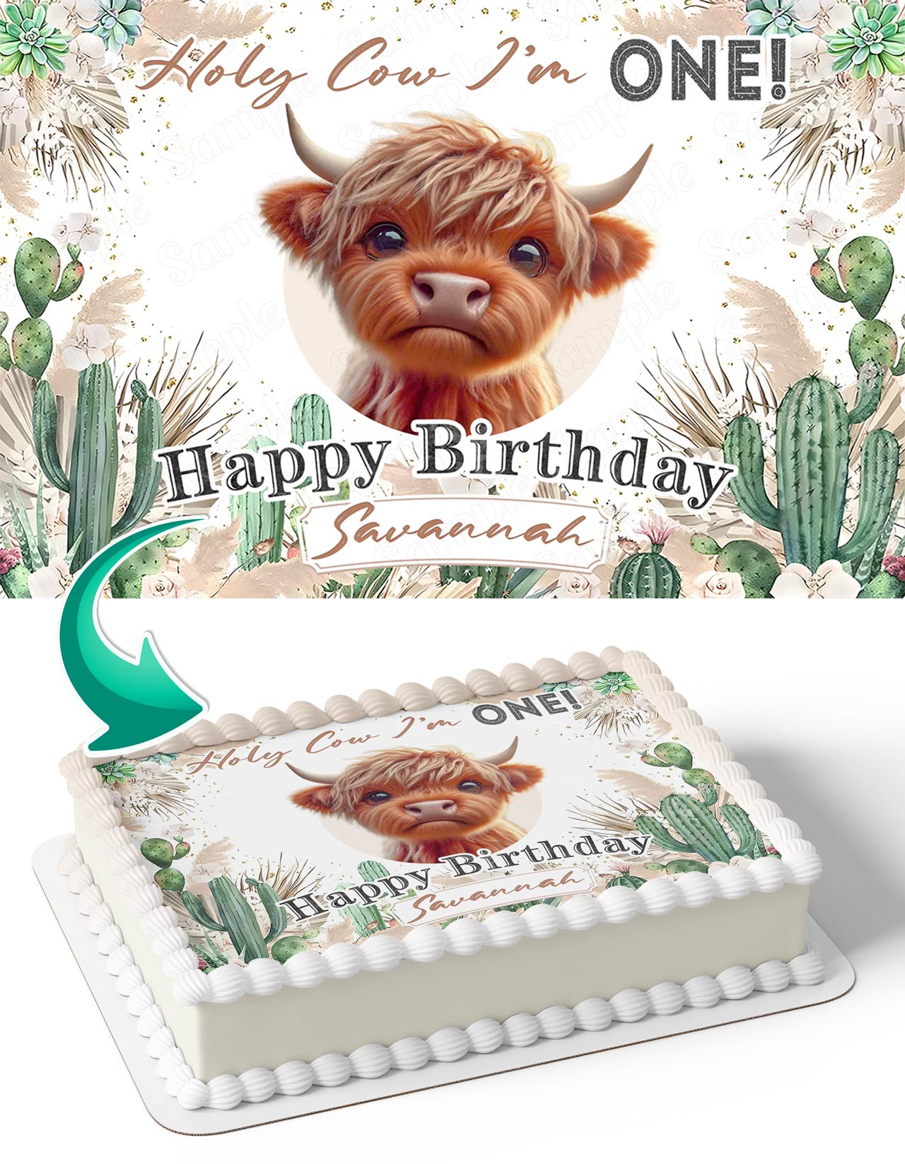 Holy Cow I'm One Baby Highland Cow Edible Cake Topper