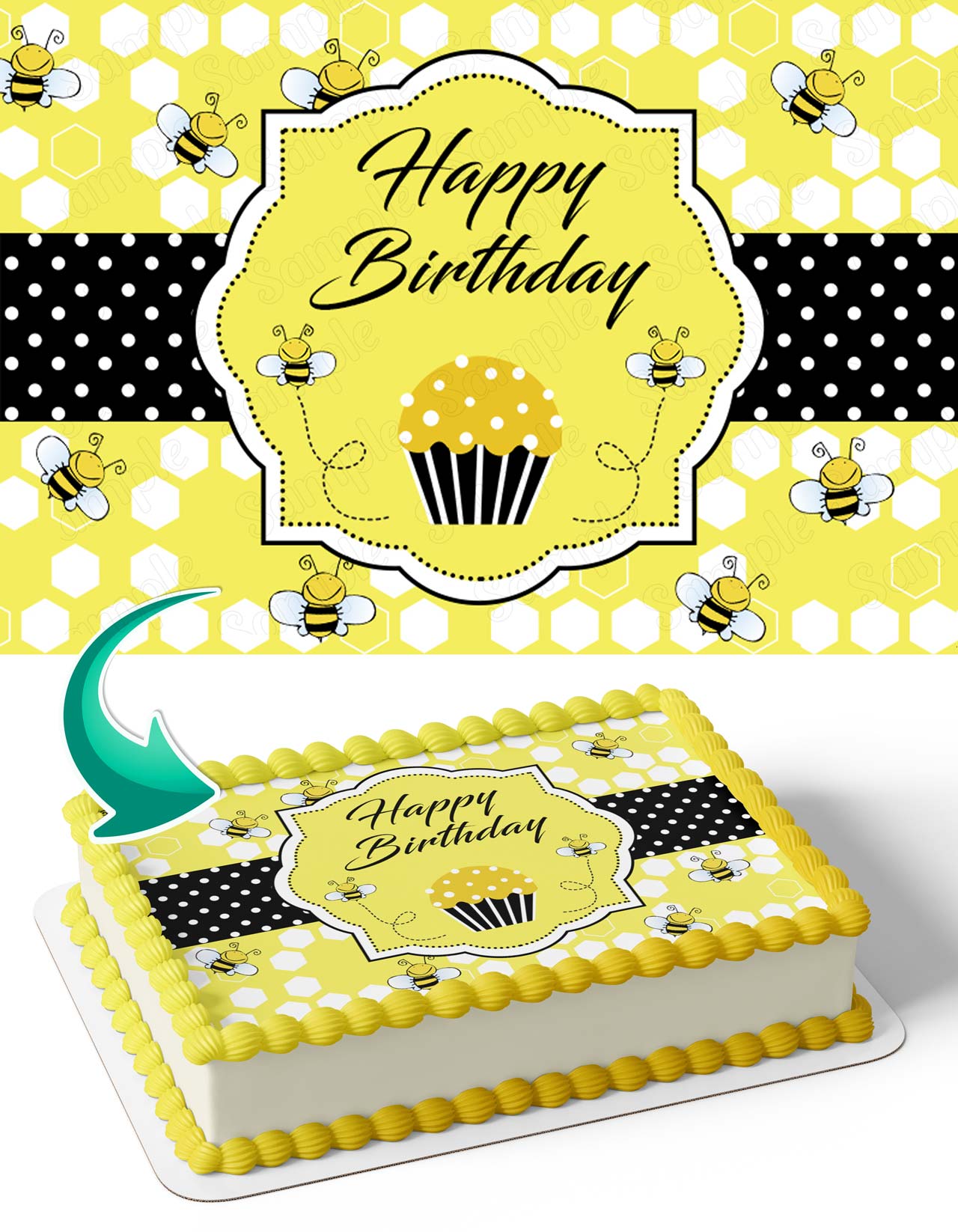 Honey Bee Honeycomb Bumblebee Yellow HBY Edible Cake Topper