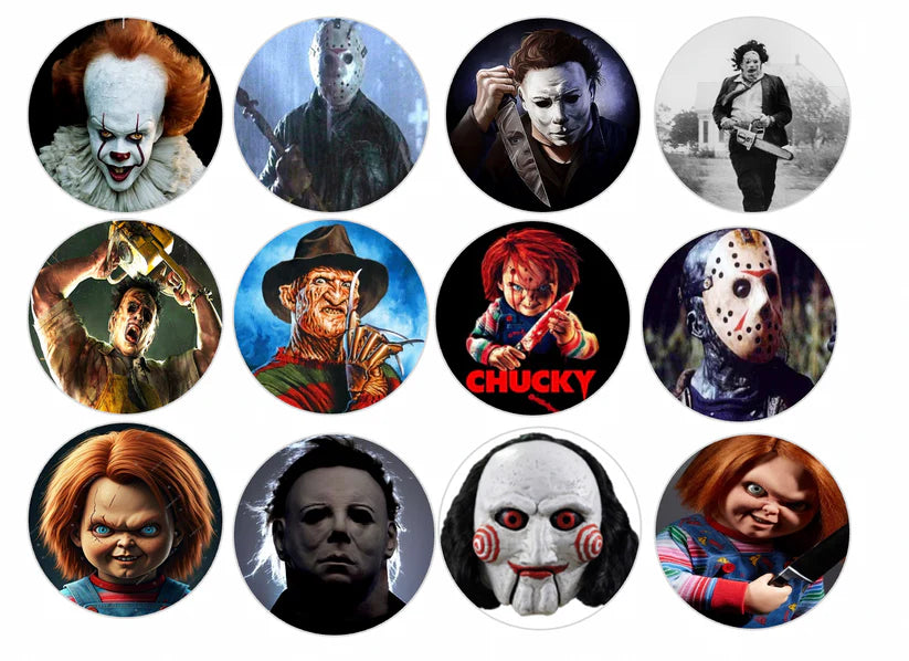 Horror Movie Icons Mix Edible Cupcake Toppers Icing Sheet or Wafer Paper