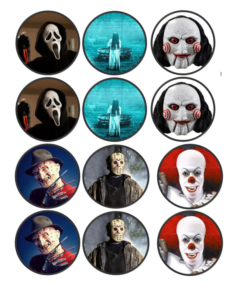 Horror Movie Slasher Villains Duplicate Edible Cupcake Toppers Icing Sheet or Wafer Paper