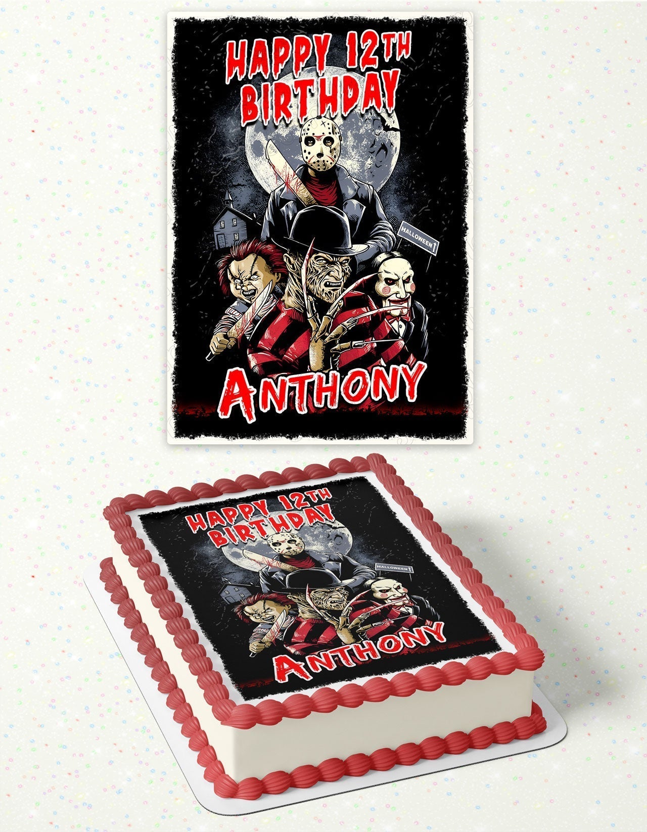 Horror Night Halloween Chucky Freddy Krueger Jason Voorhees Billy the Puppet Edible Cake Topper