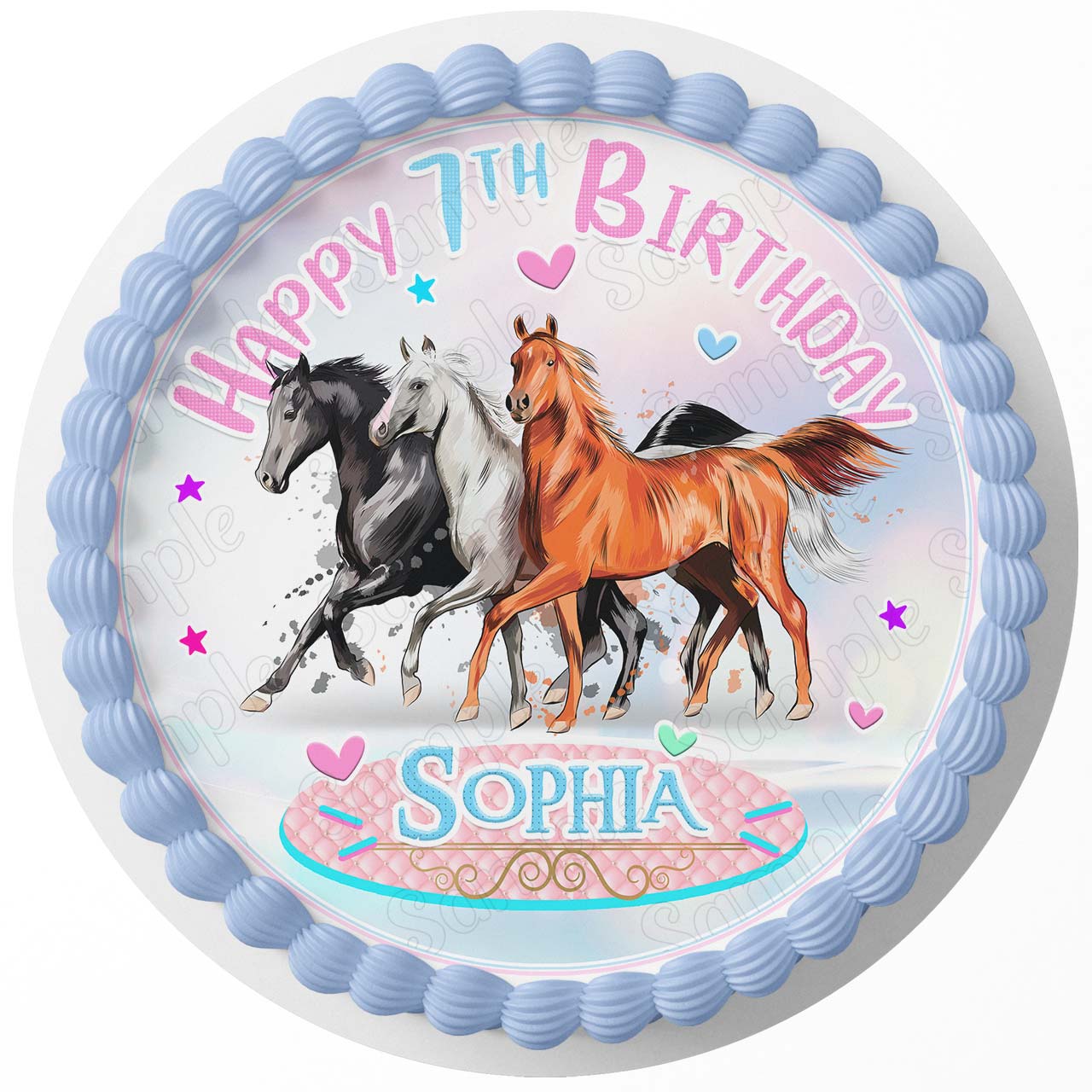 Horses Gallop Run Horse Running Round – Icing Sheet Birthday - Personalized Edible Cake Topper | Custom Icing Sheet | Birthday Cake Decoration