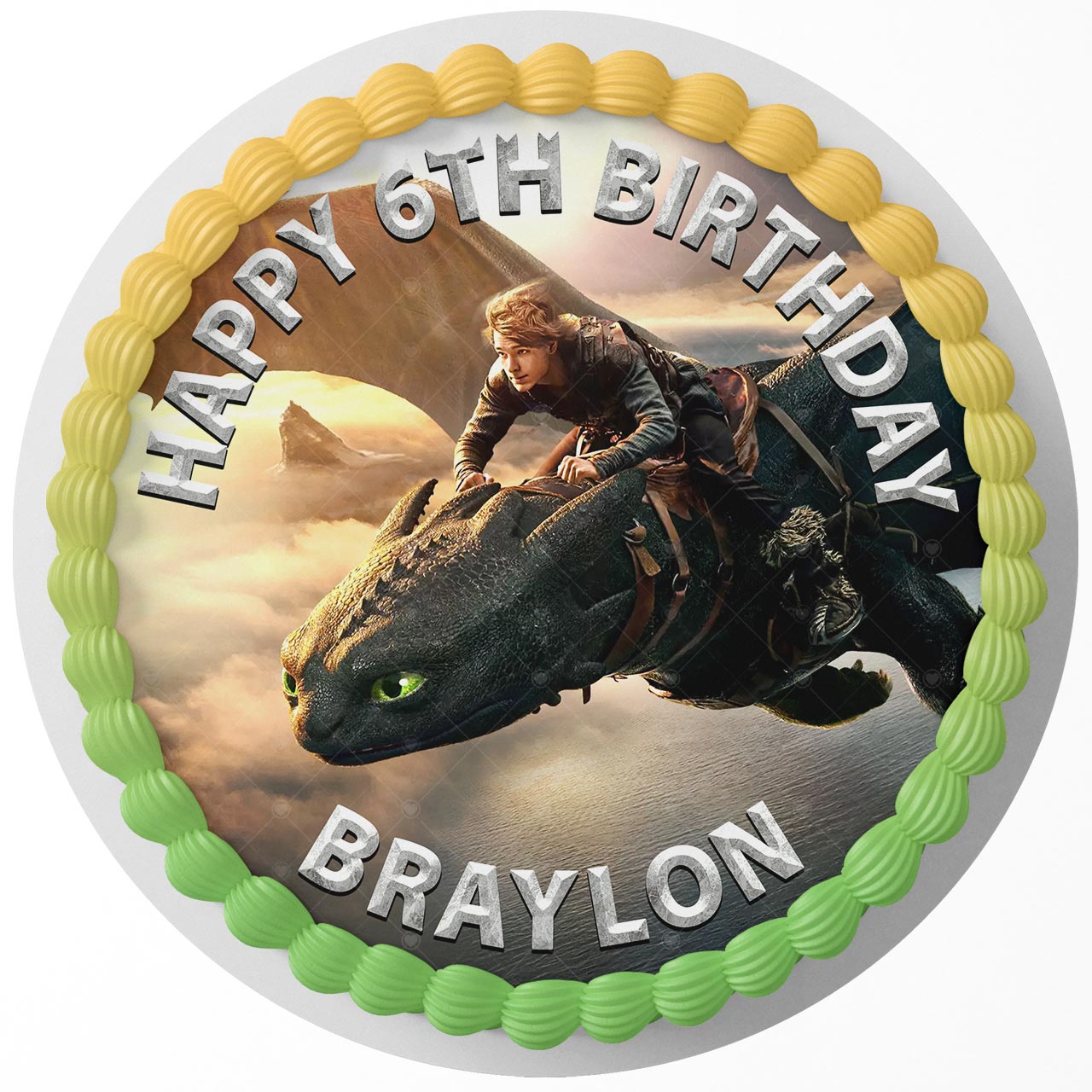 Train Dragon Night Fury Live Action Movie Themed Round – Icing Sh - Personalized Edible Cake Topper | Custom Icing Sheet | Birthday Cake Decoration