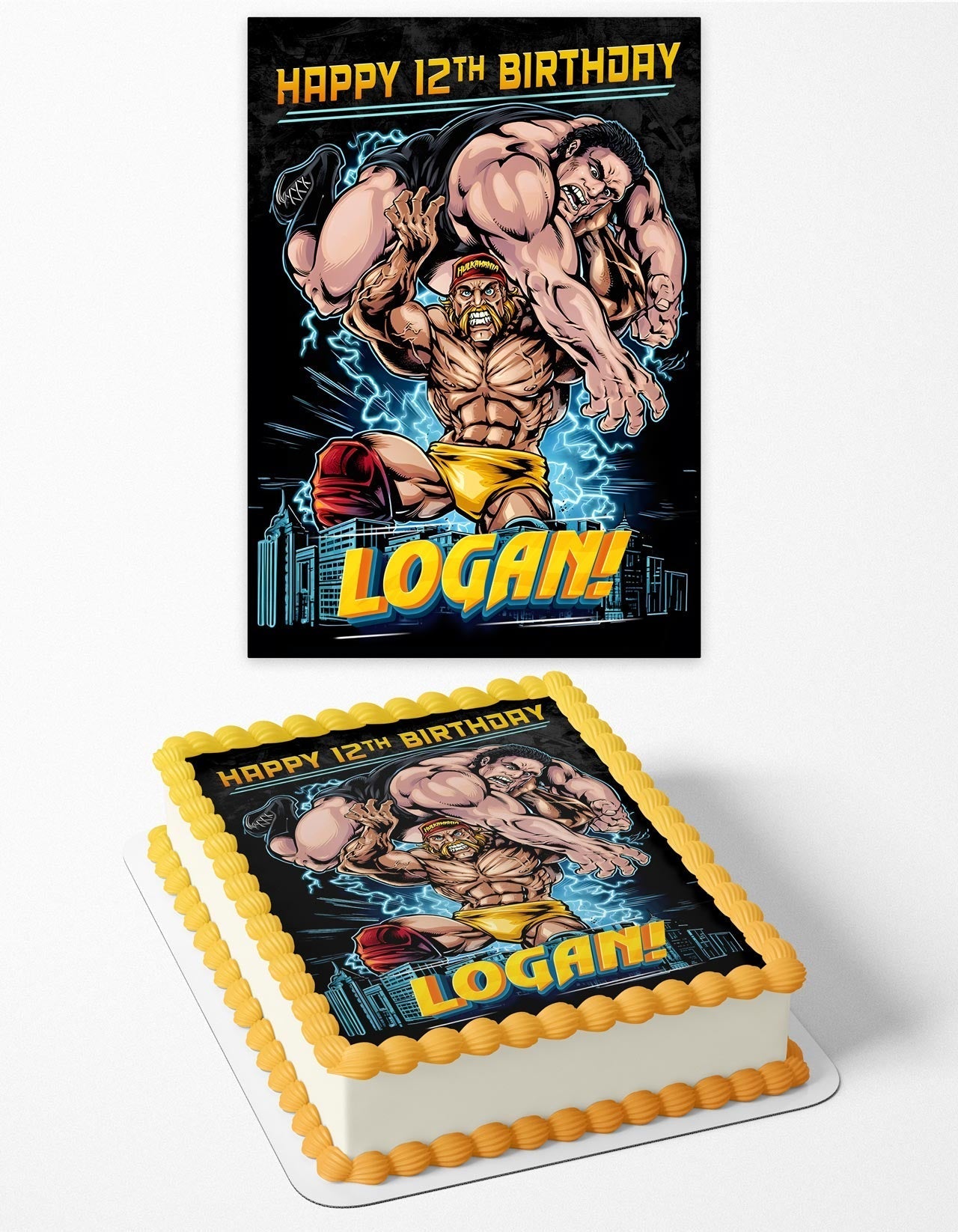 Hulk Hogan vs Andre the Giant Wrestler W Championship Edible Cake Topper