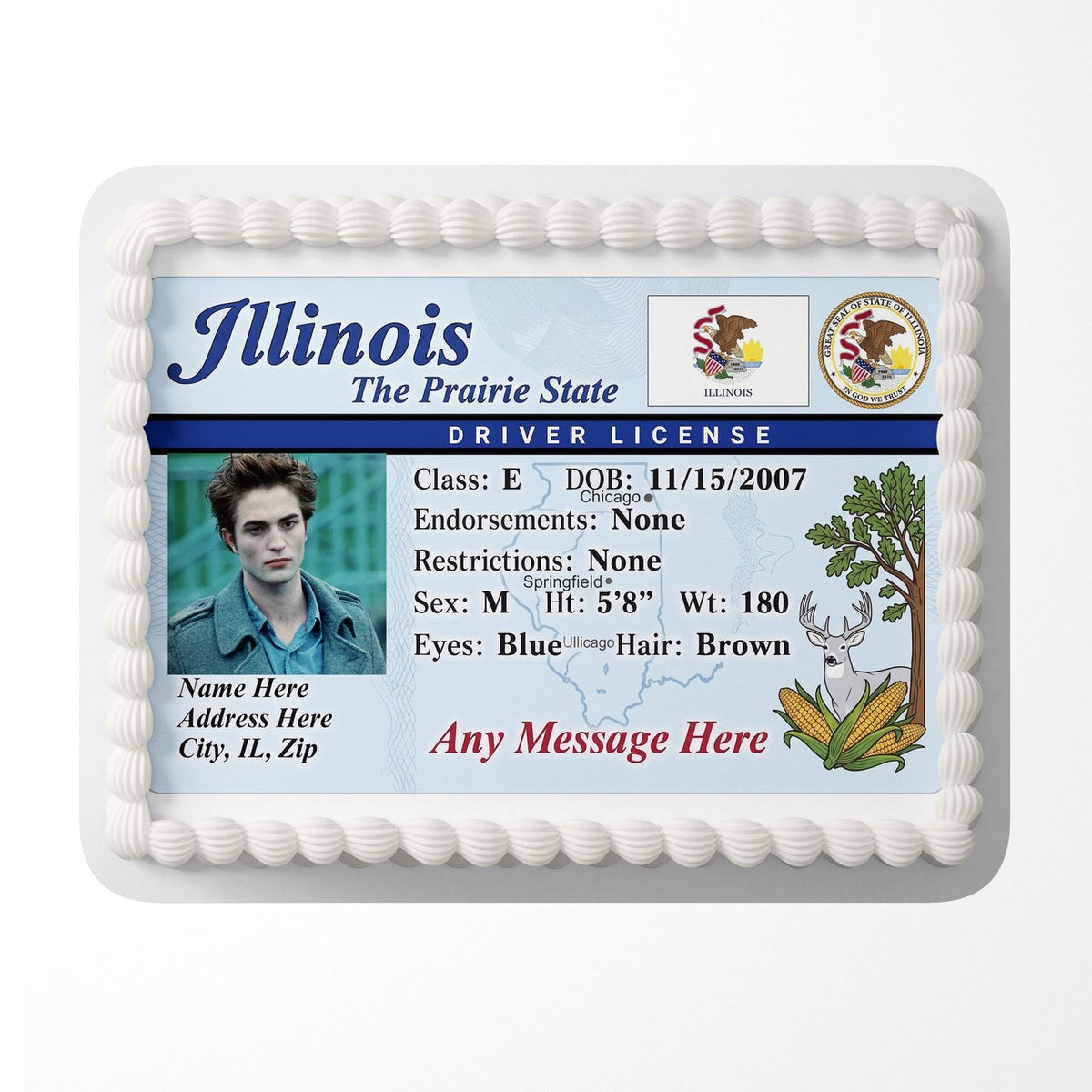 Illinois Driver License Edible Cake Topper – Custom Photo Birthday Icing Sheet