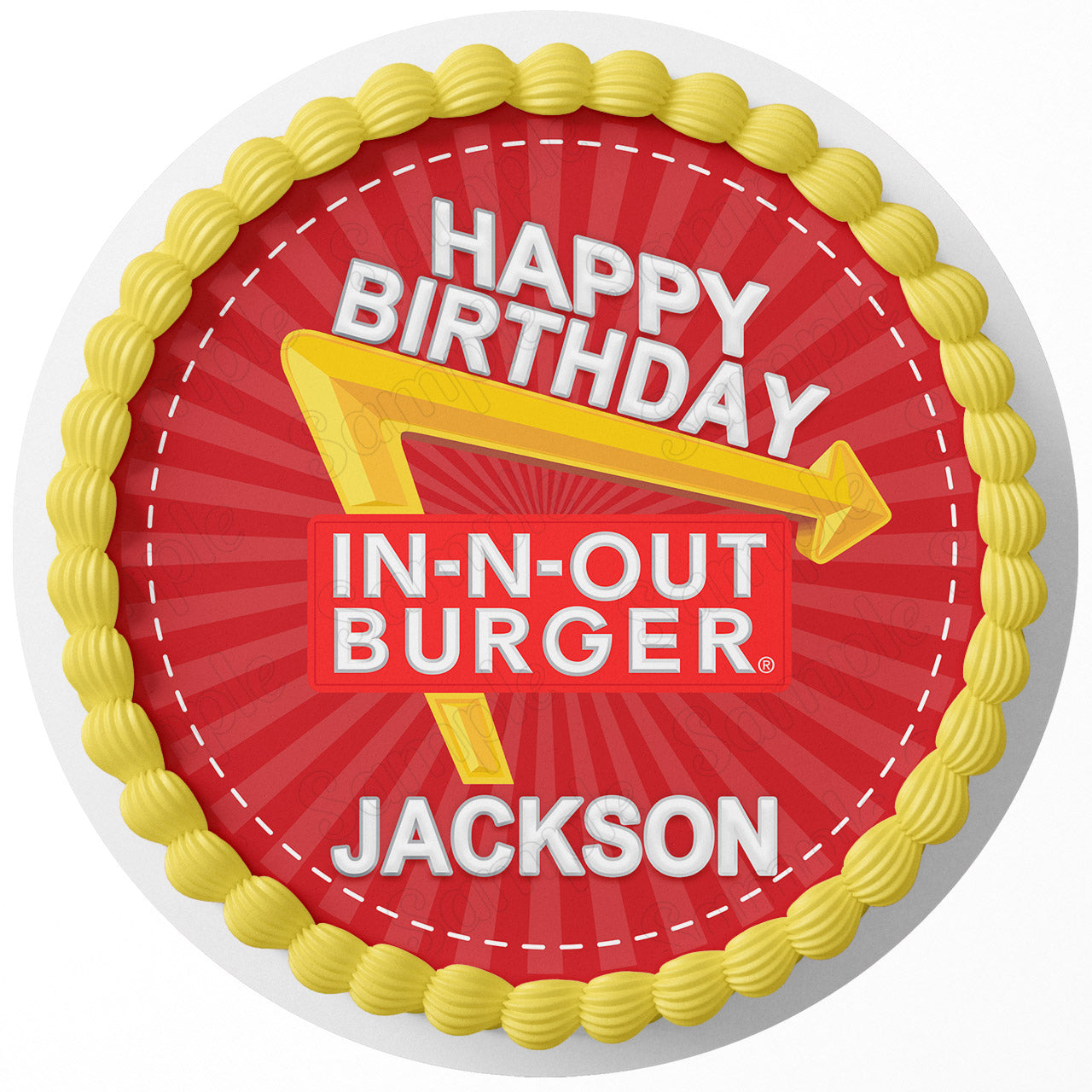 InNOut Burgers Round – Icing Sheet Birthday - Personalized Edible Cake Topper | Custom Icing Sheet | Birthday Cake Decoration | Photo Cake Image