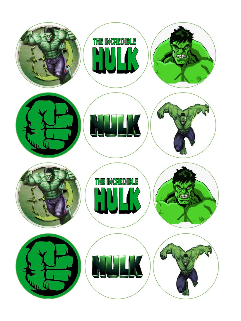 Incredible Hulk Edible Cupcake Toppers Icing Sheet or Wafer Paper