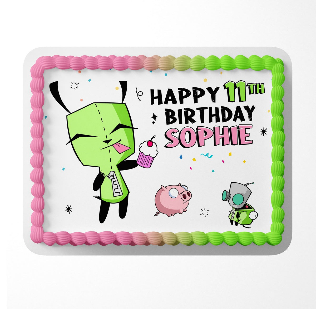 Green Alien Invader Cartoon Edible Cake Topper