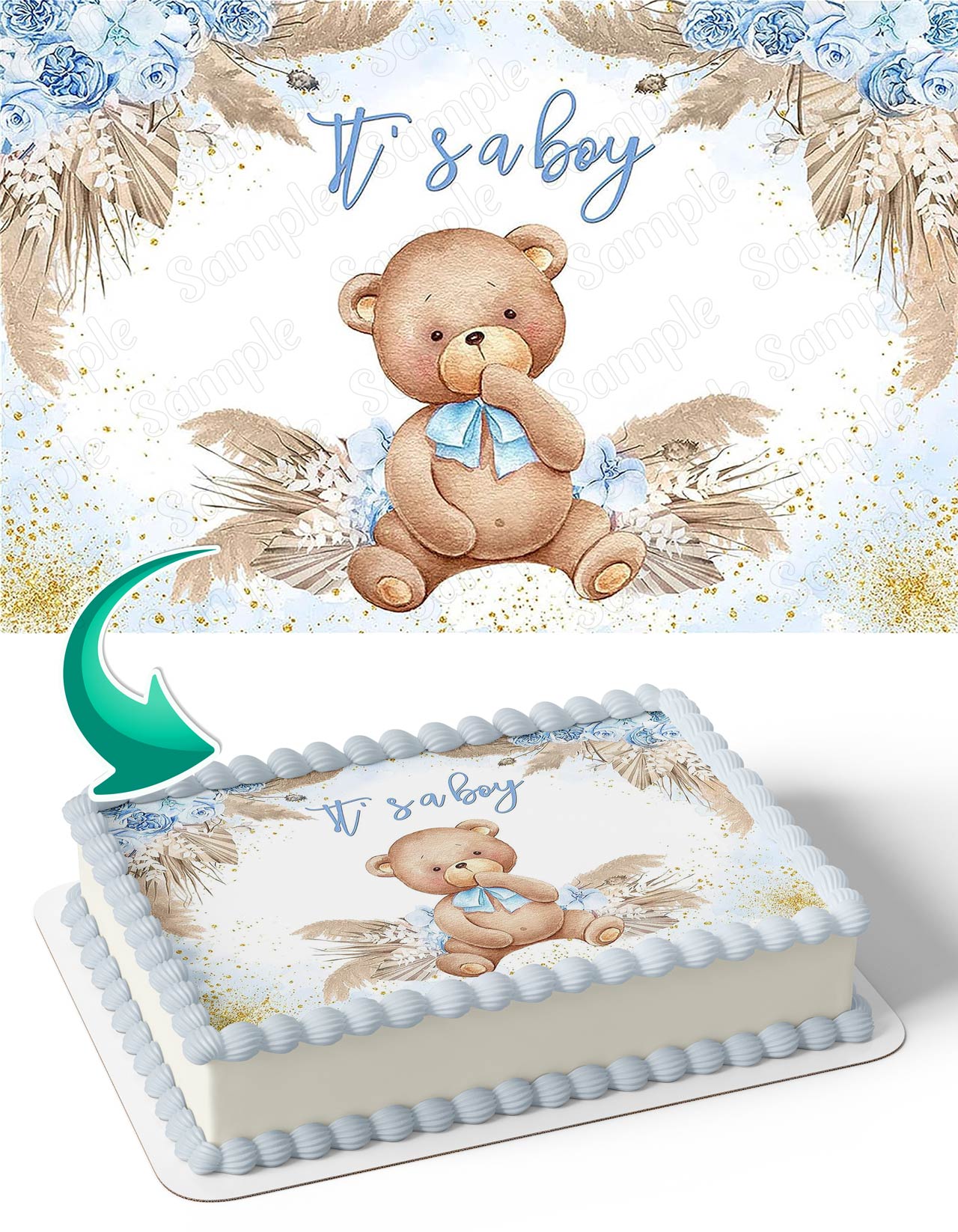 Its a Boy Teddy Bear Blue Edible Cake Topper
