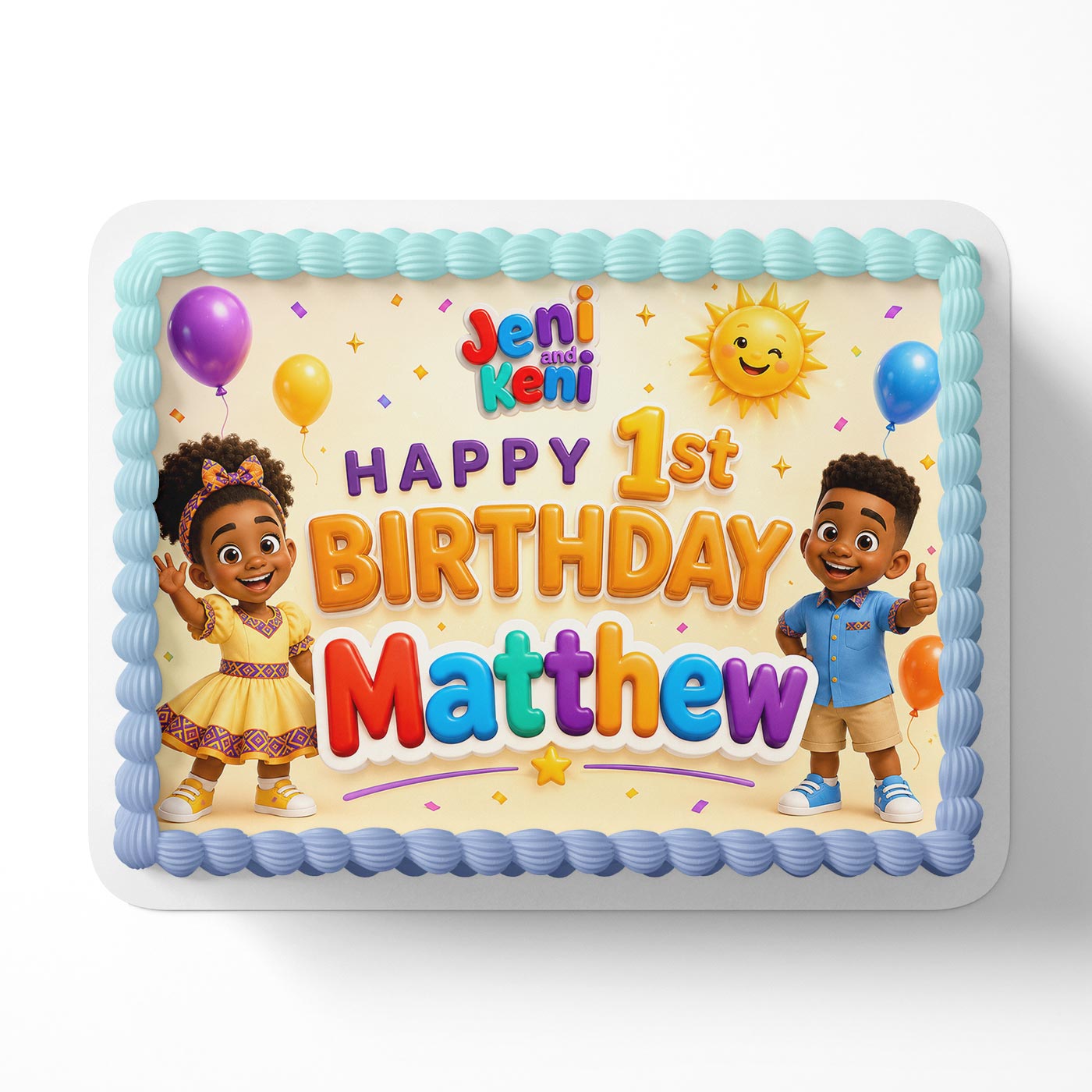 Jeni and Keni Kids Fun Edible Cake Topper | Birthday Cake Decoration | Photo Cake Image