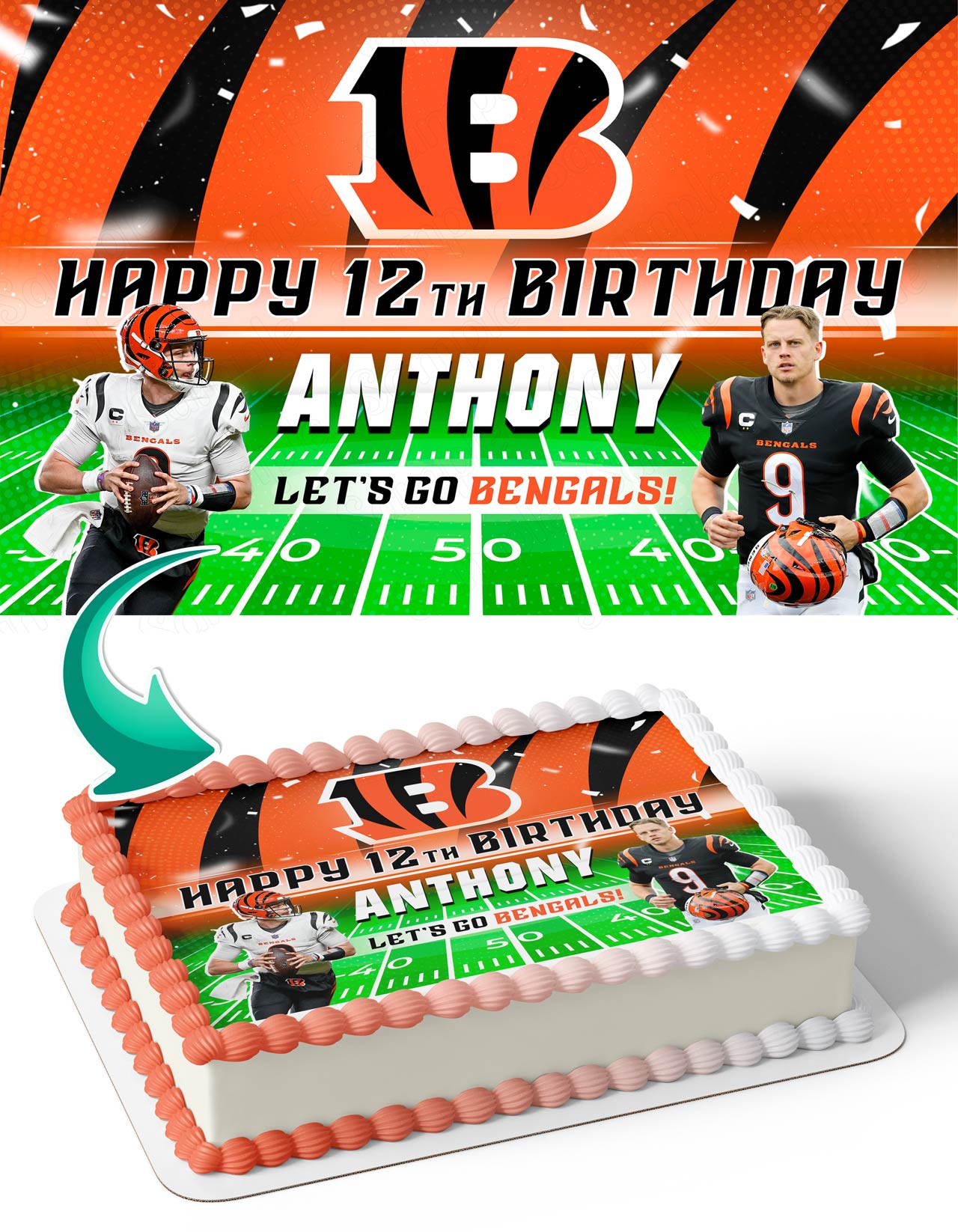 Joe Burrow Cincinnati Bengals Edible Cake Topper