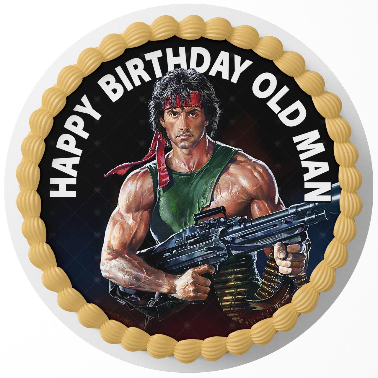 John Rambo Sylvester Stallone Round – Icing Sheet Birthday - Personalized Edible Cake Topper | Custom Icing Sheet | Birthday Cake Decoration
