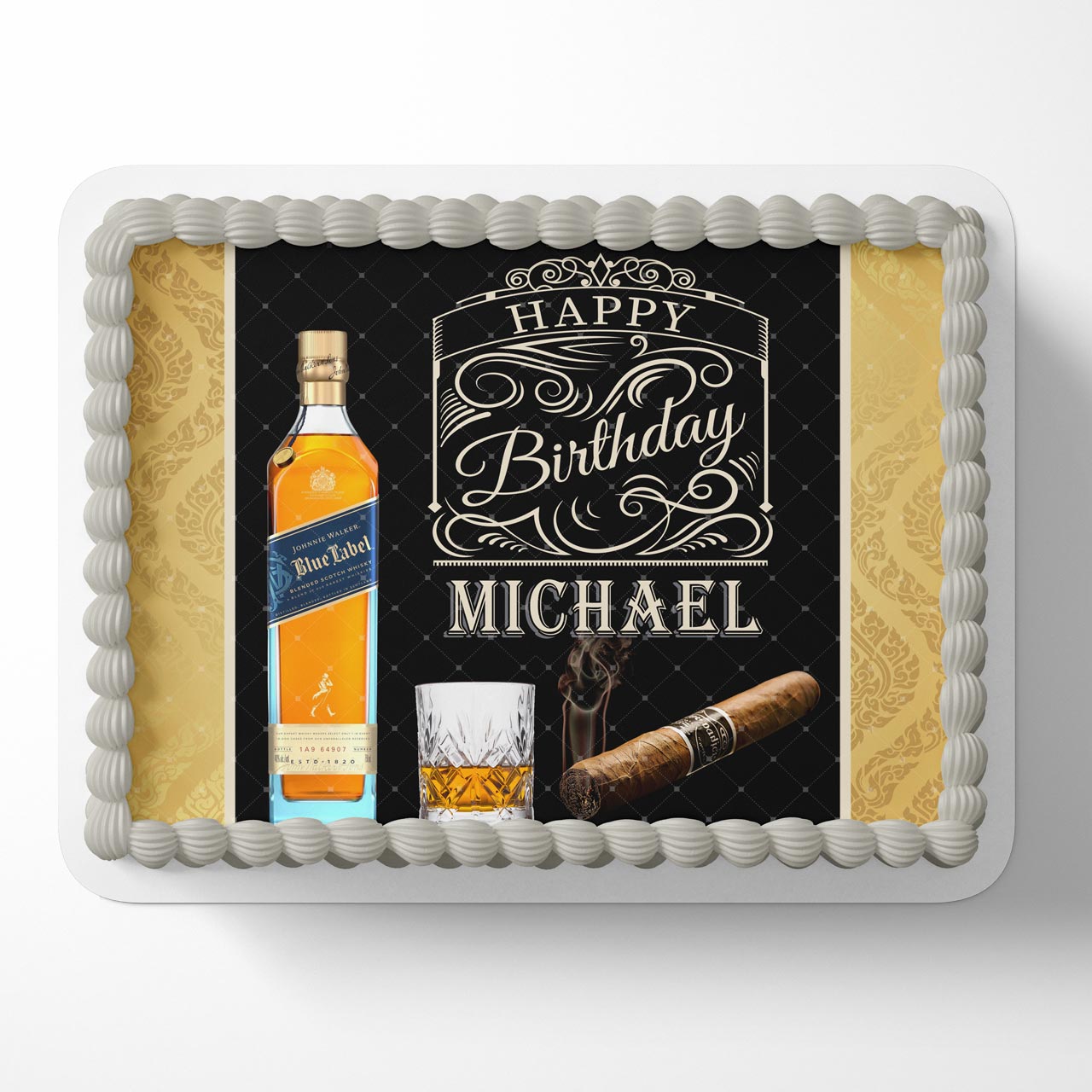 Blue Label Whisky Cigar Vintage Dude Edible Cake Topper