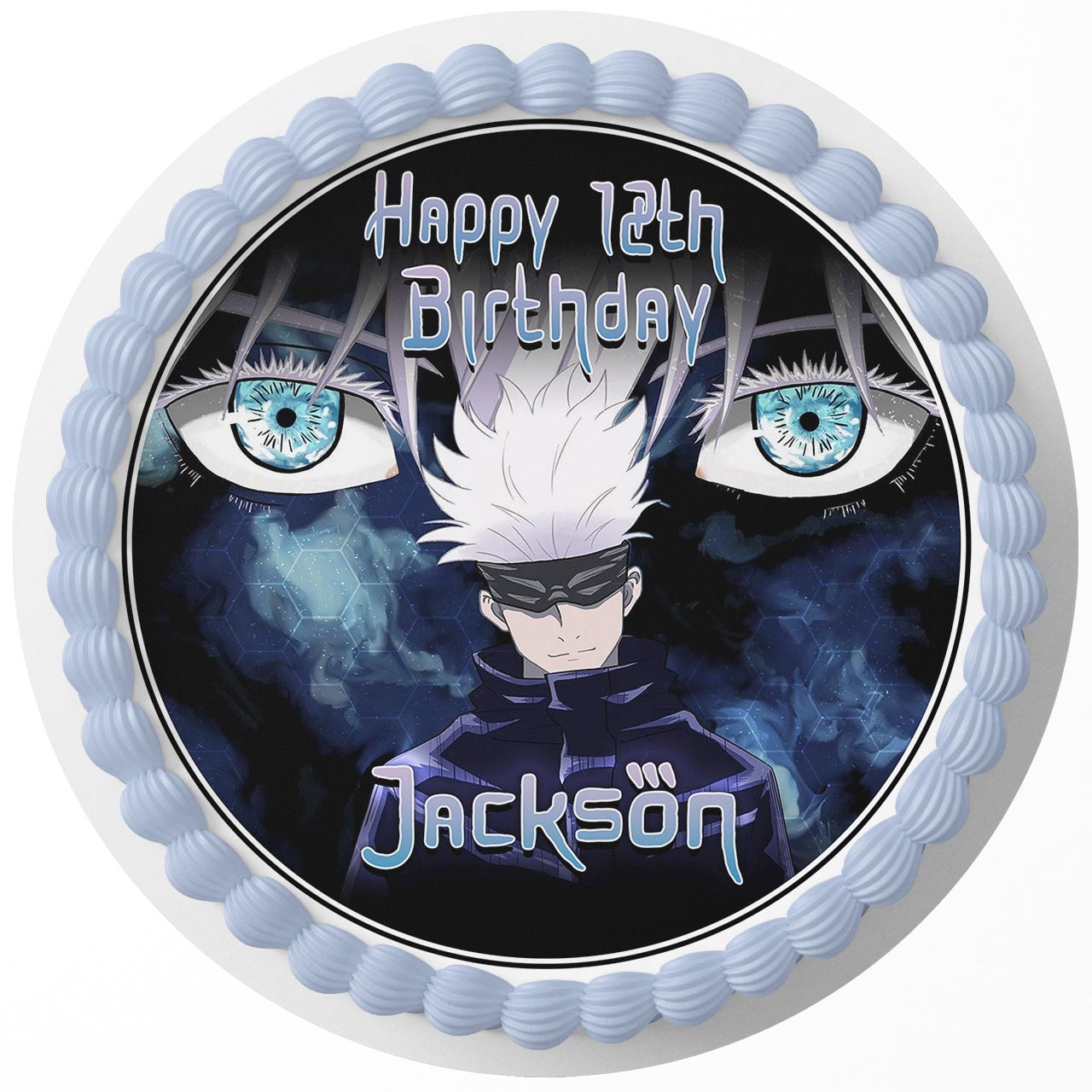 Jujutsu caisen Gojo Satoru Eyes Round – Icing Sheet Birthday - Personalized Edible Cake Topper | Custom Icing Sheet | Birthday Cake Decoration
