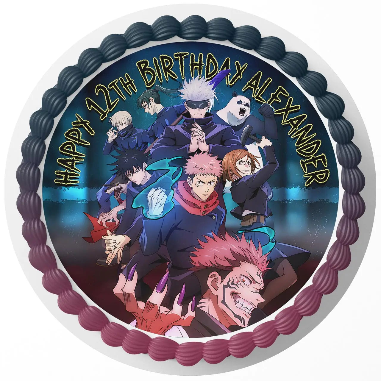Jujutsu caisen Satoru Gojo Yuji Itadori Megumi Fushiguro Nobara K - Personalized Edible Cake Topper | Custom Icing Sheet | Birthday Cake Decoration