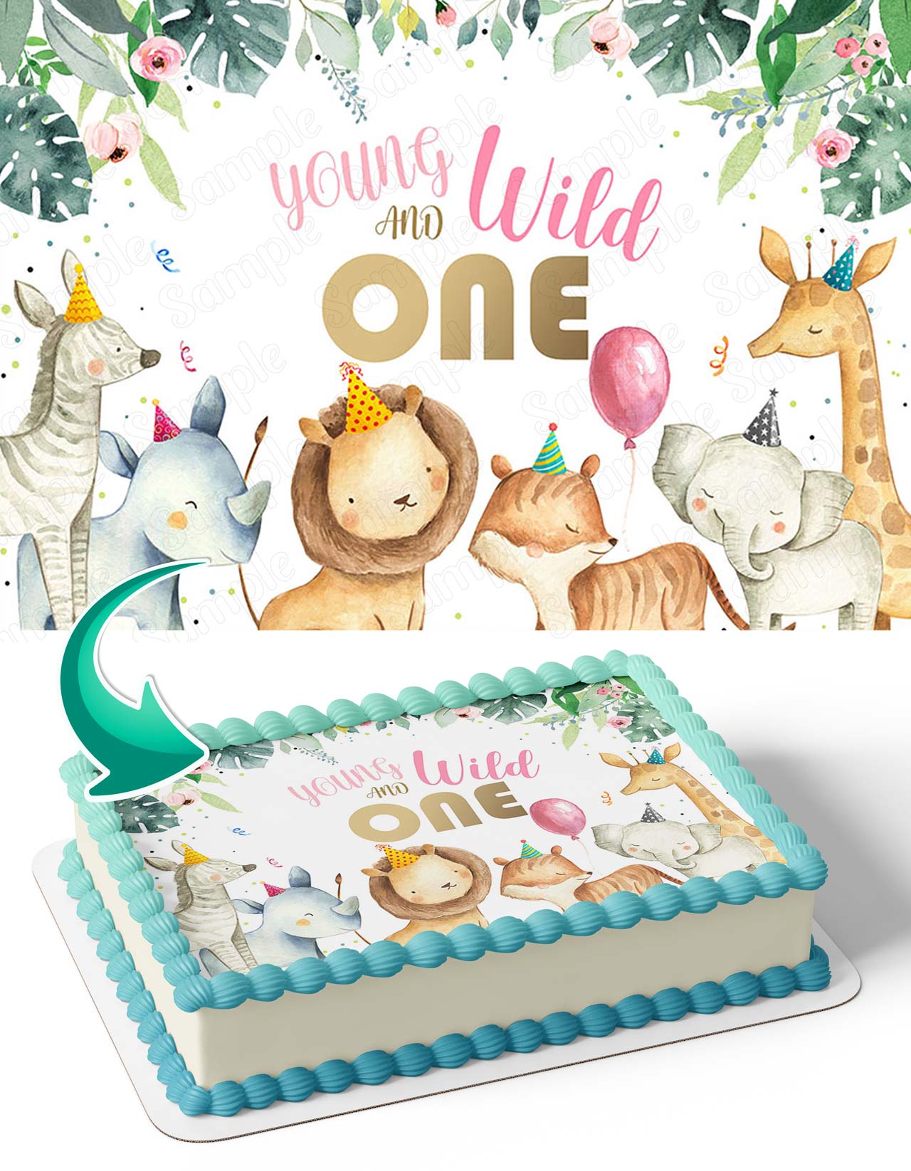 Jungle Safari Animals Young Wild and One YWO Edible Cake Topper