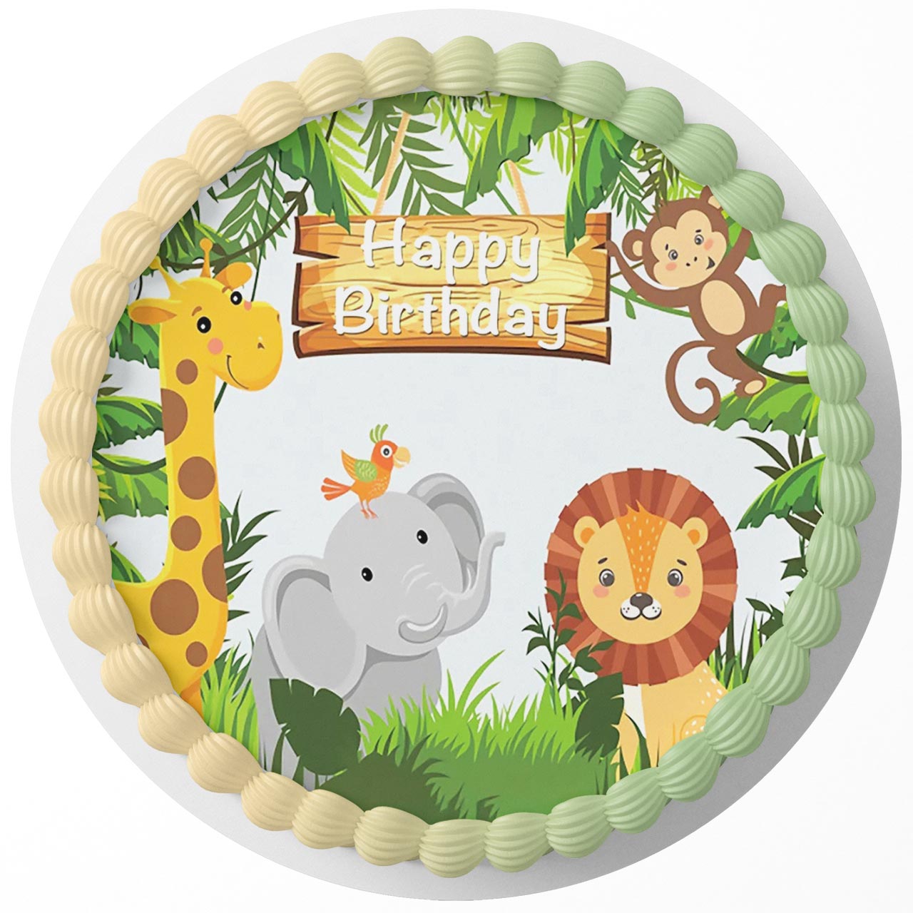 Jungle Safari Lion Tropical Plants Green THS XDN Round – Icing Sh - Personalized Edible Cake Topper | Custom Icing Sheet | Birthday Cake Decoration