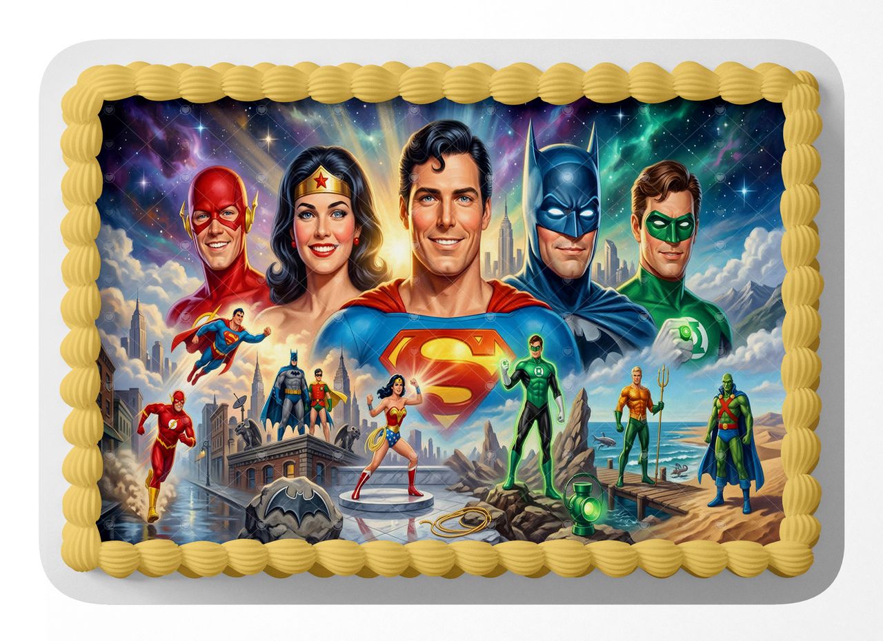 Justice League Superheroes Comics edible cake topper