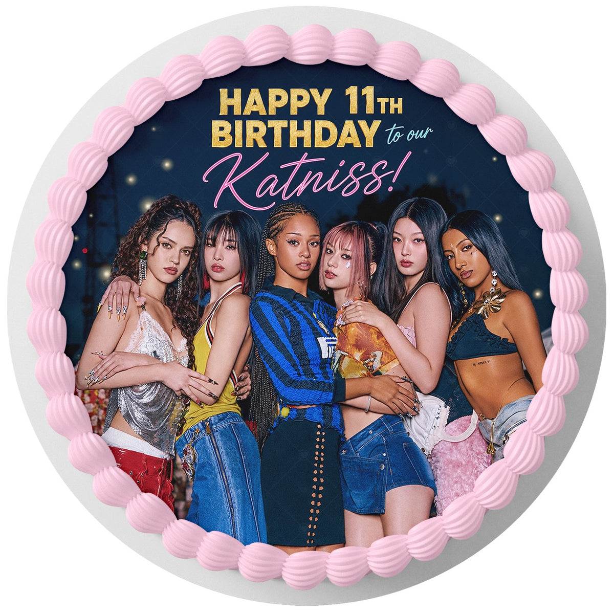 KATSEYE Girl Group Edible Cake Topper Round Personalized Edible Cake Topper | Custom Icing Sheet | Birthday Cake Decoration