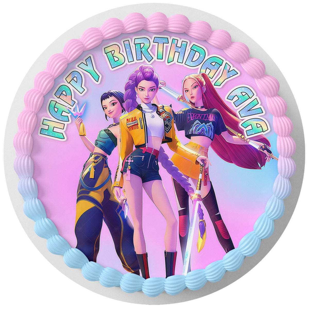 K Pop Demon Hunters MZR Edible Cake Topper Round Personalized Edible Cake Topper | Custom Icing Sheet | Birthday Cake Decoration